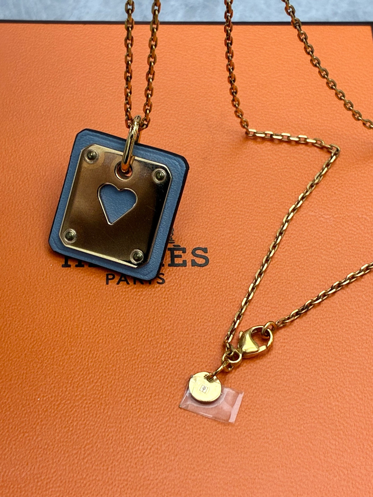 HERMÈS As de Coeur Necklace – Rose Gold Heart Pendant on Gold-Brown Leather Cord