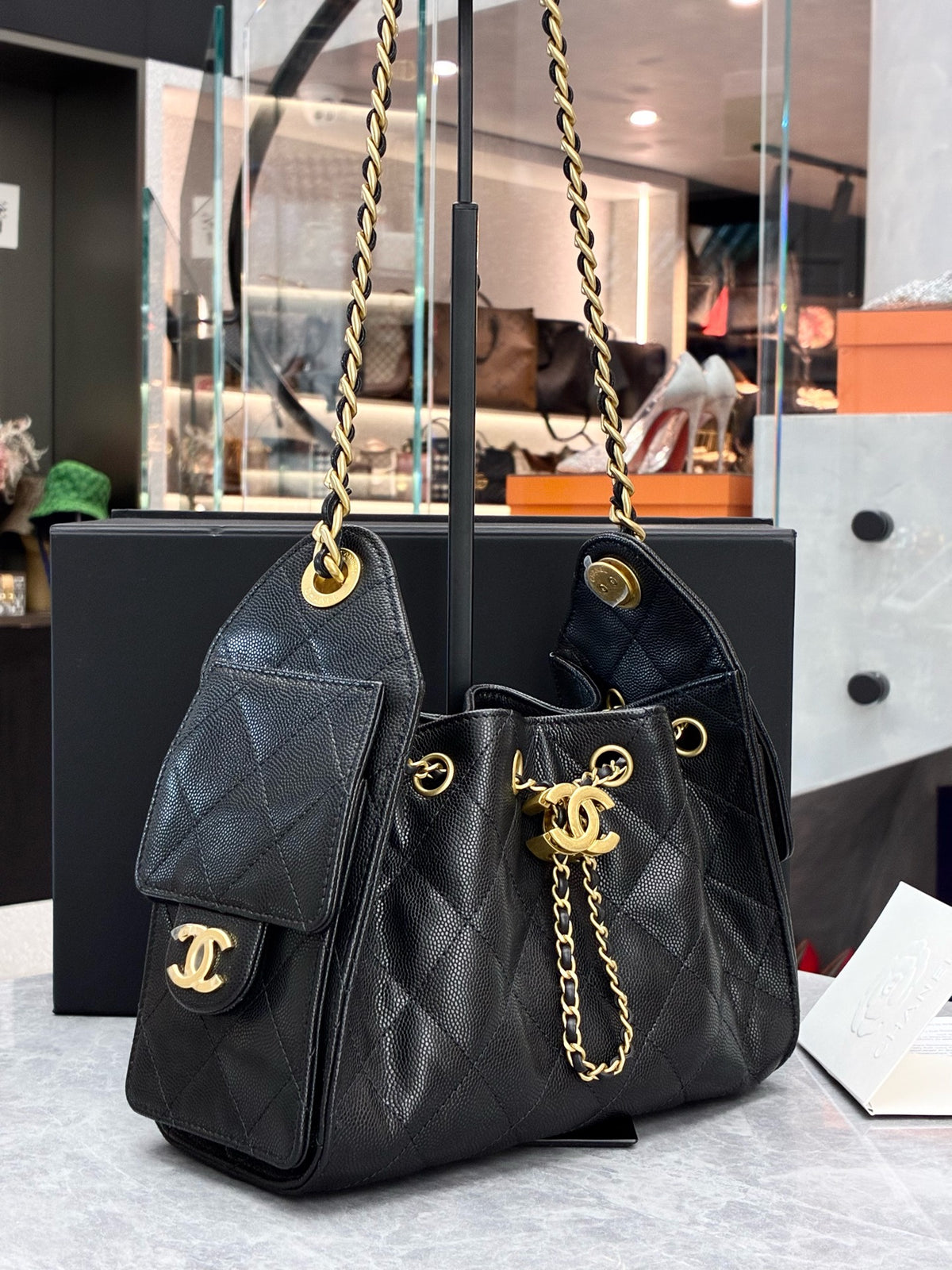 CHANEL 25 Bag Mini – Black Caviar Leather, Gold Hardware, Microchip Era, Excellent Pre-Owned