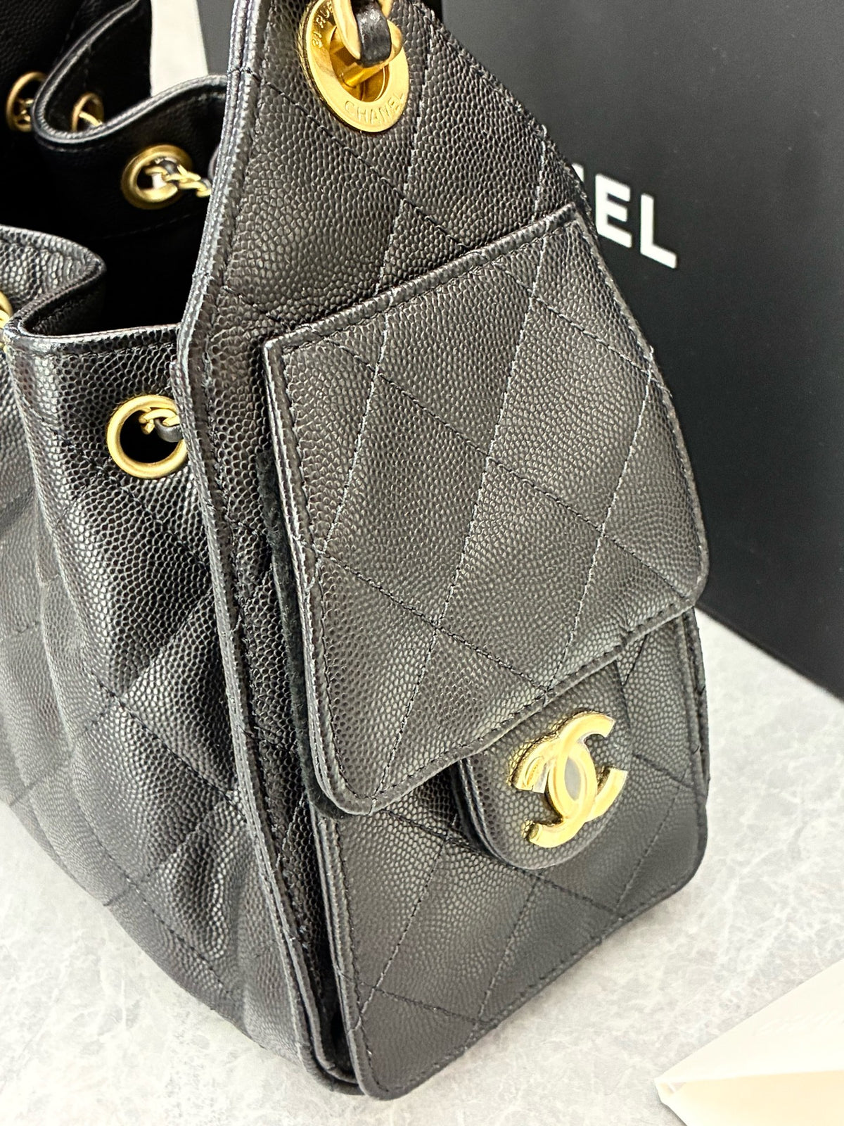 CHANEL 25 Bag Mini – Black Caviar Leather, Gold Hardware, Microchip Era, Excellent Pre-Owned