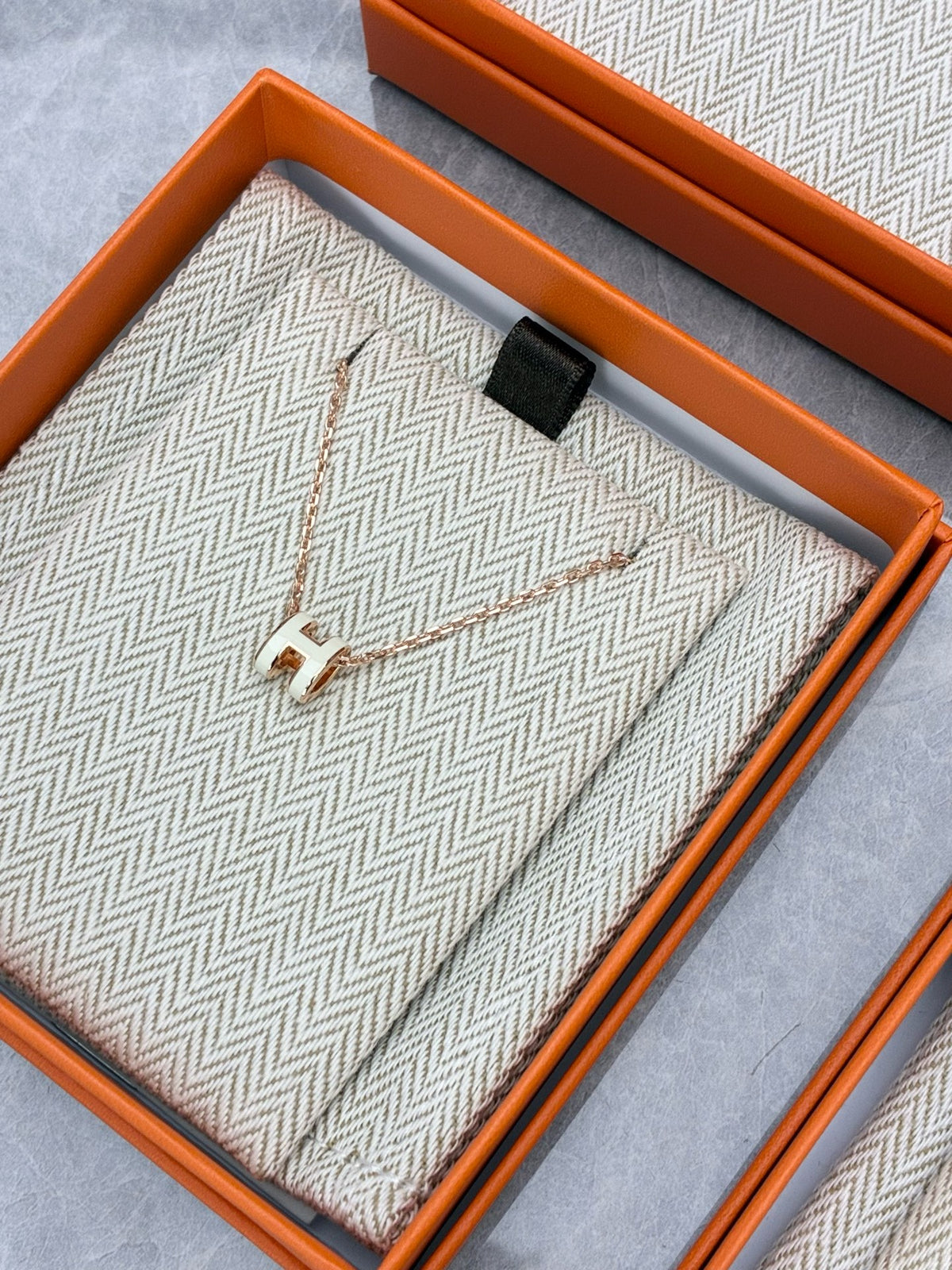 HERMÈS Pop H Necklace – White Lacquer Pendant, Rose-Gold-Plated Chain, Brand New