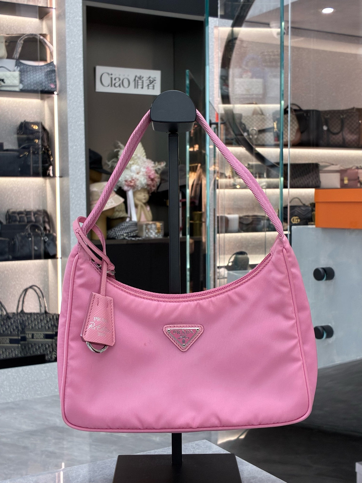 PRADA Hobo 2005 – Pink Re-Nylon with Matching Parachute Strap, Good Pre-Owned