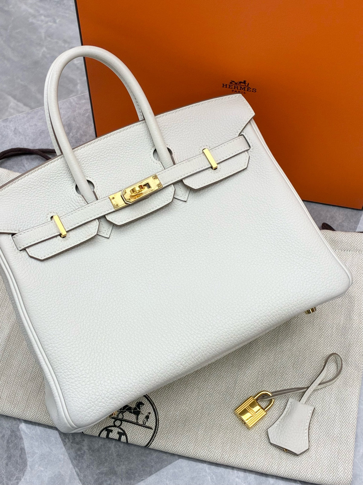 HERMÈS Birkin 25 – Gris Perle Togo Leather with Gold-Tone Hardware, W Stamp, Good Pre-Owned