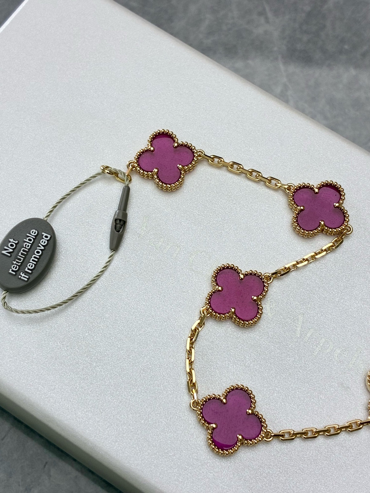 VAN CLEEF & ARPELS Vintage Alhambra Bracelet – Five Motifs in Pink Enamel with Beaded Gold Rims, Brand New
