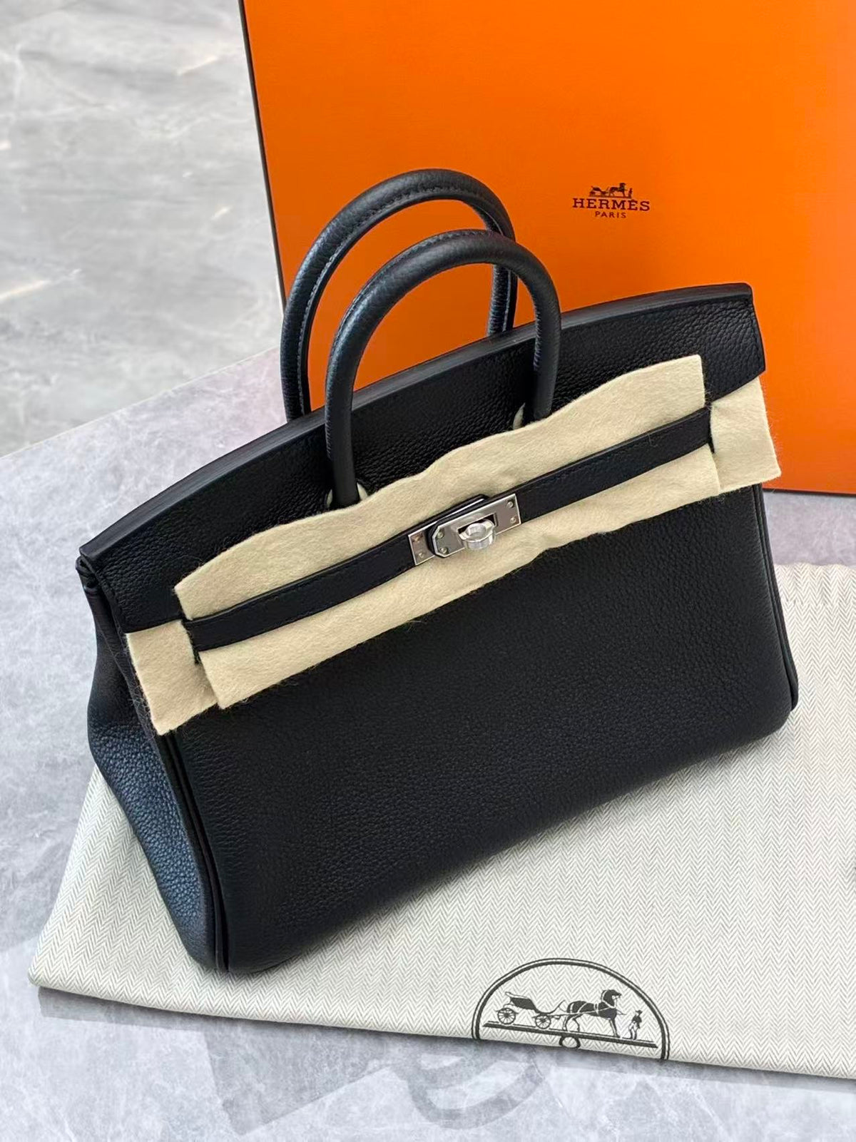 HERMÈS Birkin 25 – Black Togo Leather with Palladium Hardware, G Stamp, Brand New