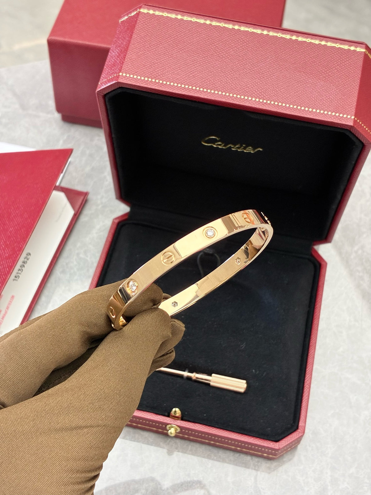 CARTIER Love Bracelet – 18K Rose Gold with Four Diamonds, Size 18, Excellent Pre-Owned