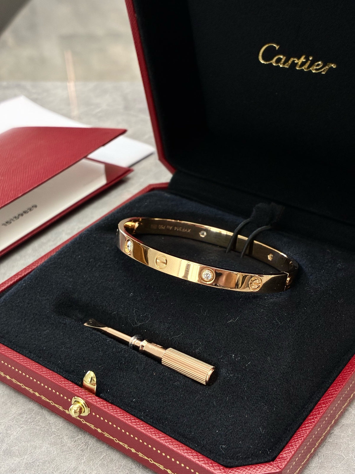 CARTIER Love Bracelet – 18K Rose Gold with Four Diamonds, Size 18, Excellent Pre-Owned