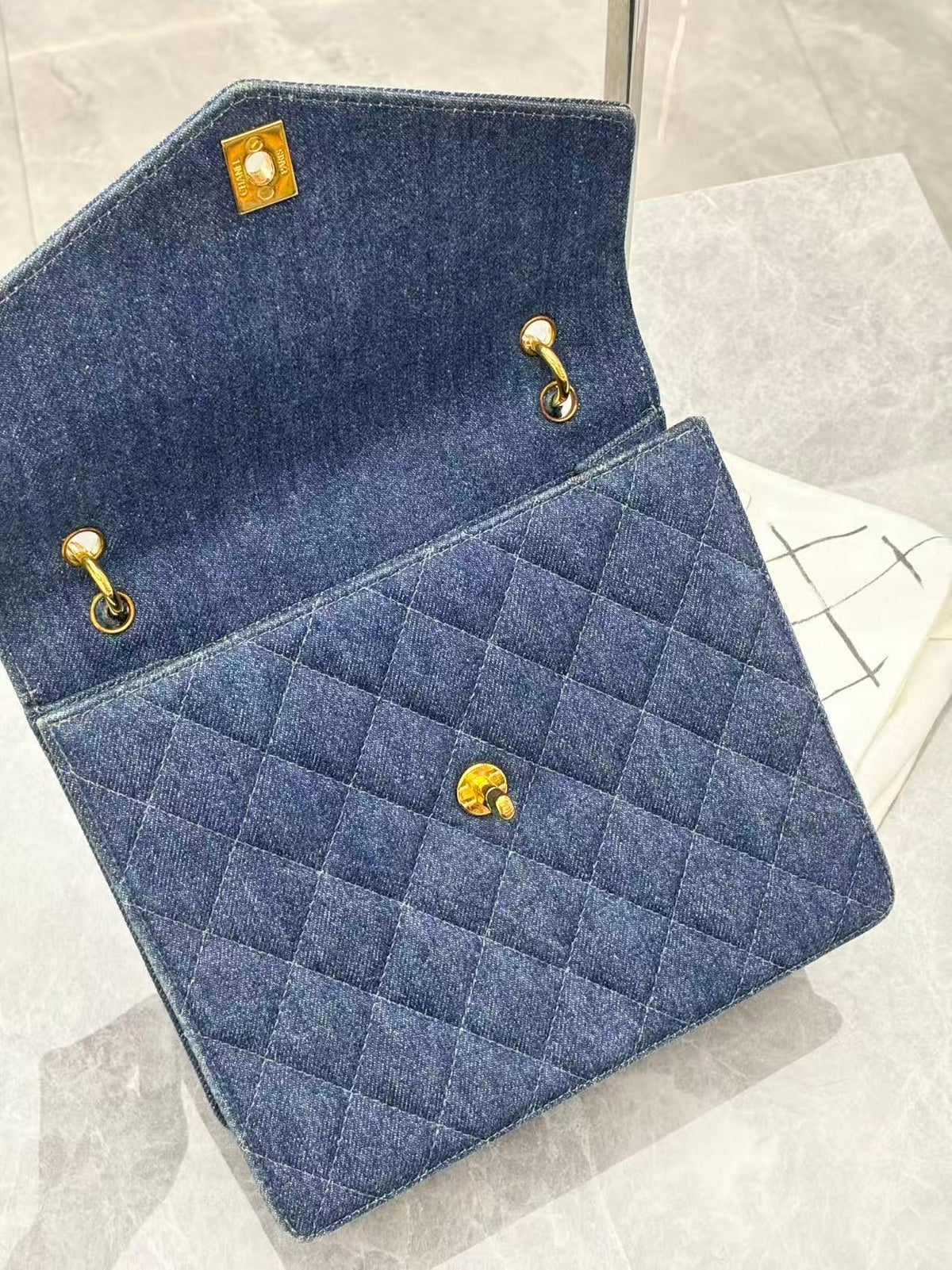 CHANEL Vintage Kelly Bag – Blue Denim Quilted with Gold-Tone Hardware, Good Pre-Owned