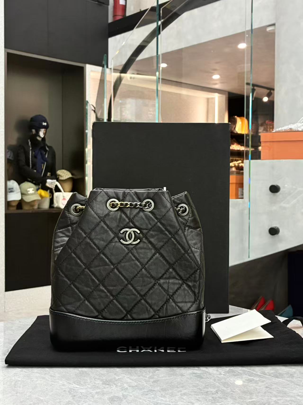 Chanel Gabrielle Backpack diamond-quilted black aged calfskin