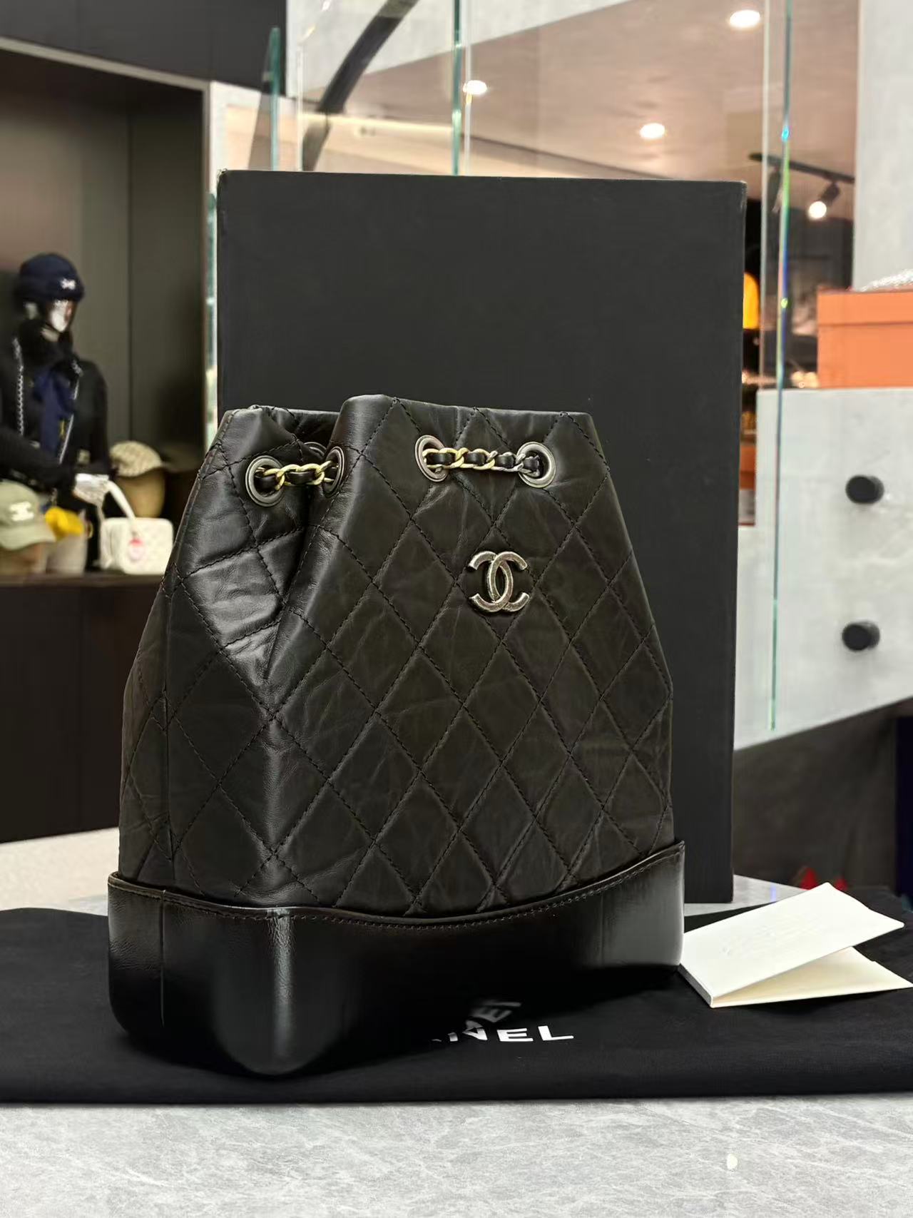 Chanel Gabrielle Backpack diamond-quilted black aged calfskin