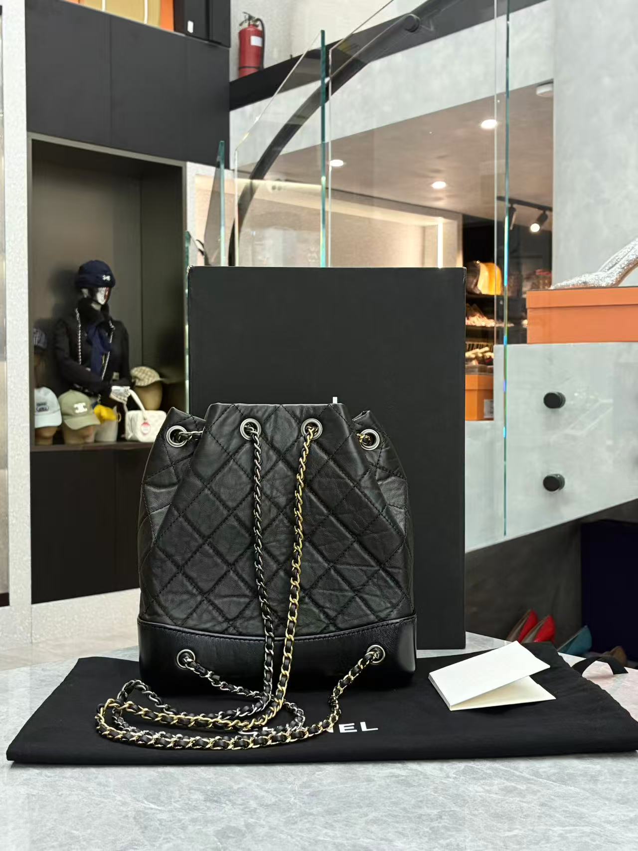 Chanel Gabrielle Backpack diamond-quilted black aged calfskin