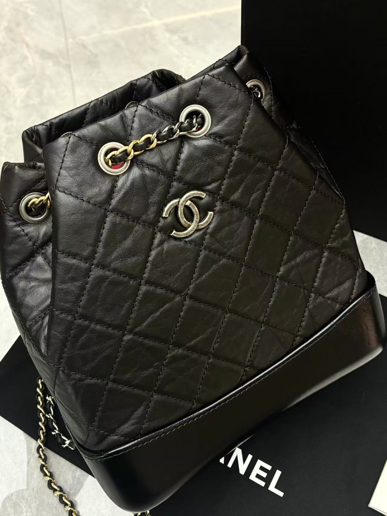 Chanel Gabrielle Backpack diamond-quilted black aged calfskin