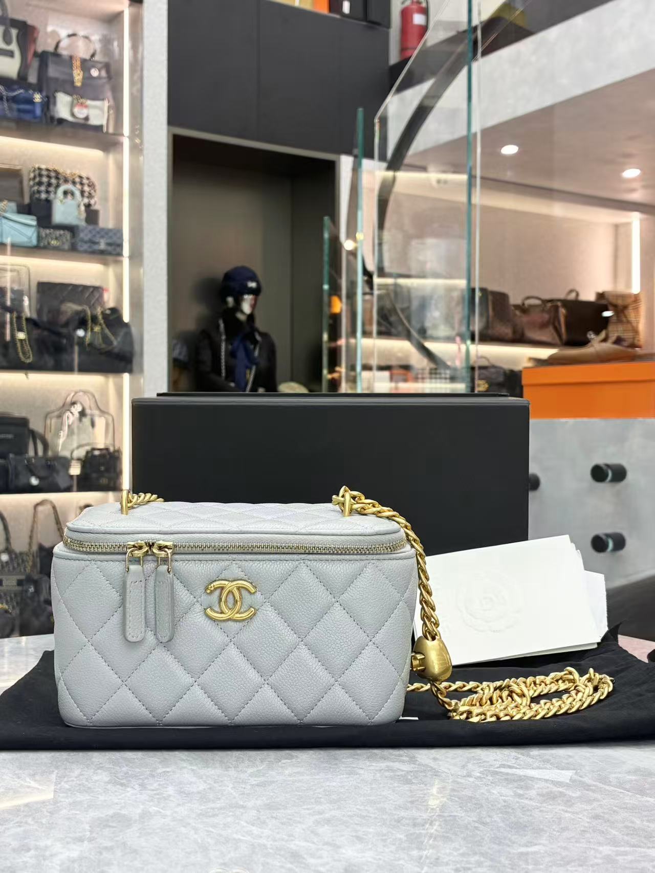 Chanel Quilted Vanity Case light blue