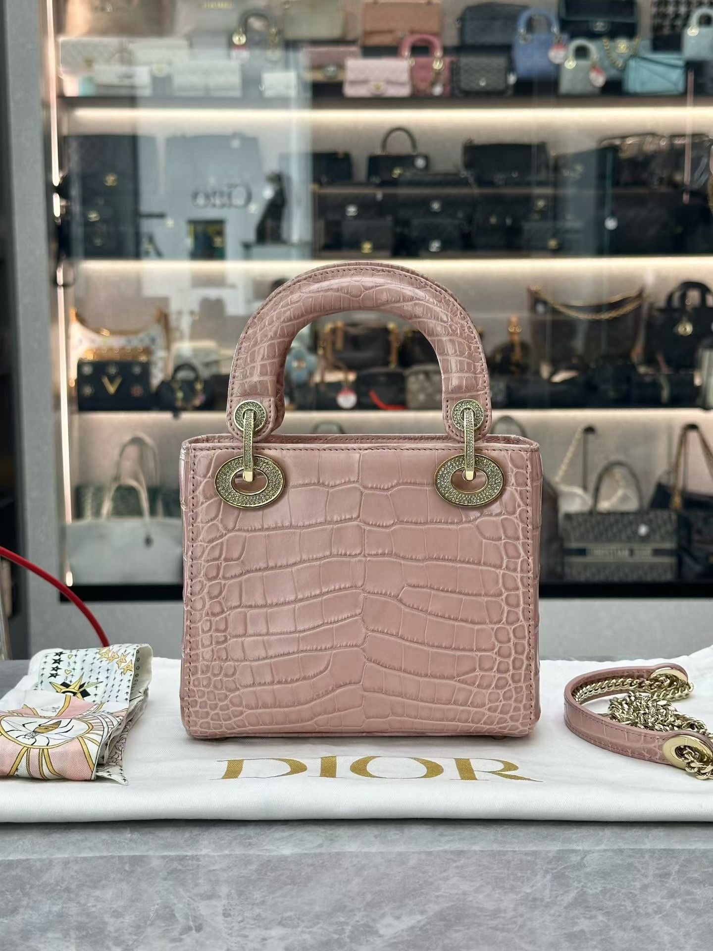 Dior Lady handbag pink alligator