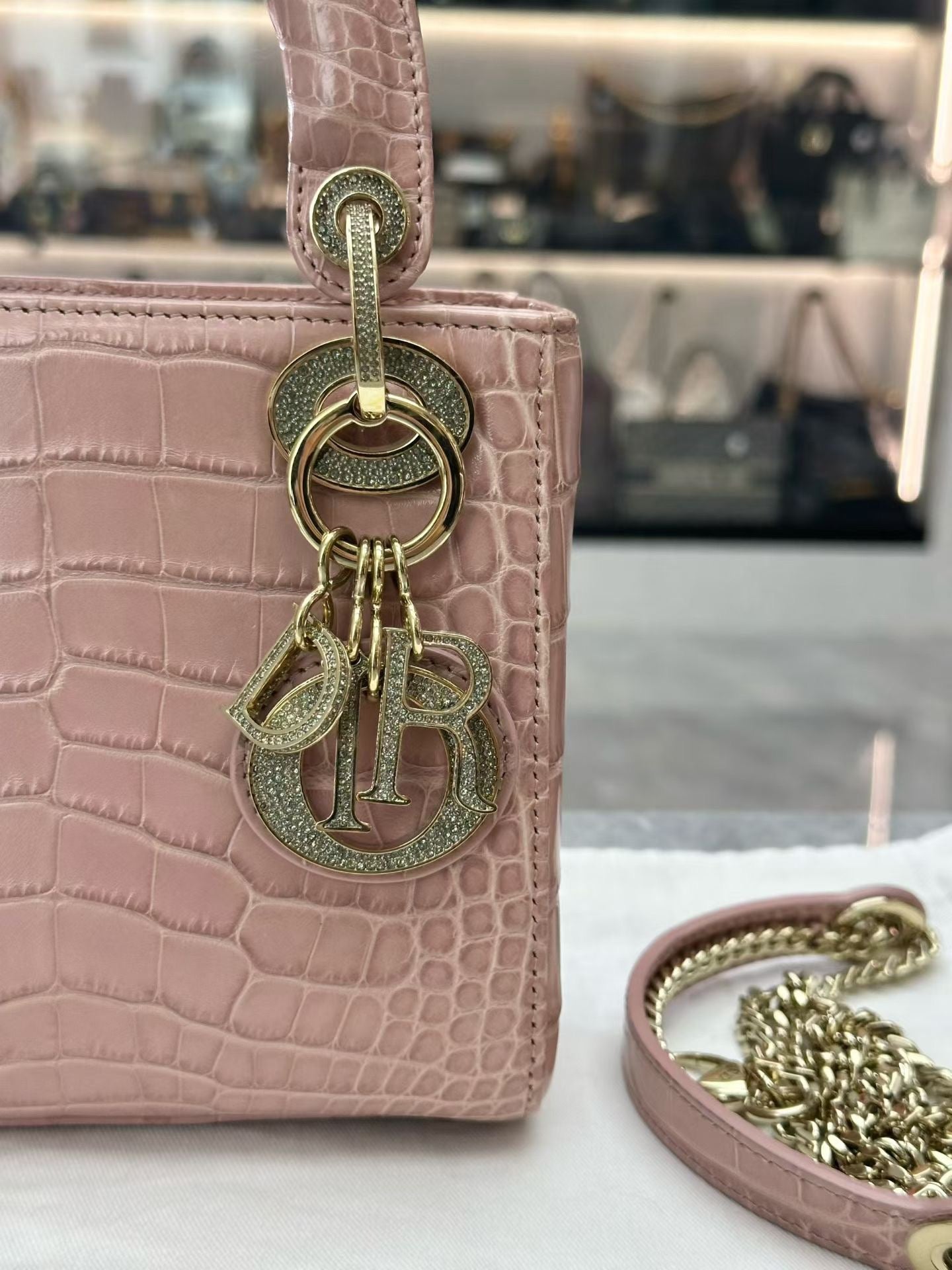 Dior Lady handbag pink alligator