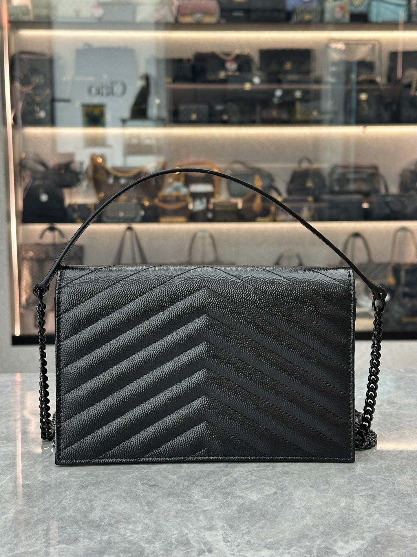 Saint Laurent Cassandre Matelassé Envelope Chain Wallet