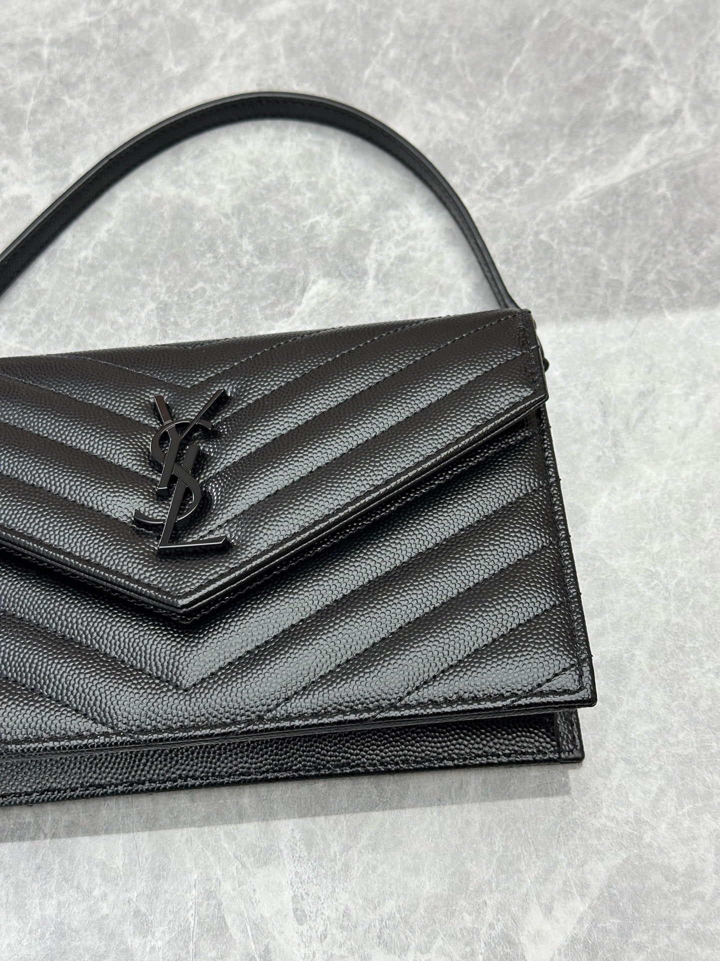 Saint Laurent Cassandre Matelassé Envelope Chain Wallet