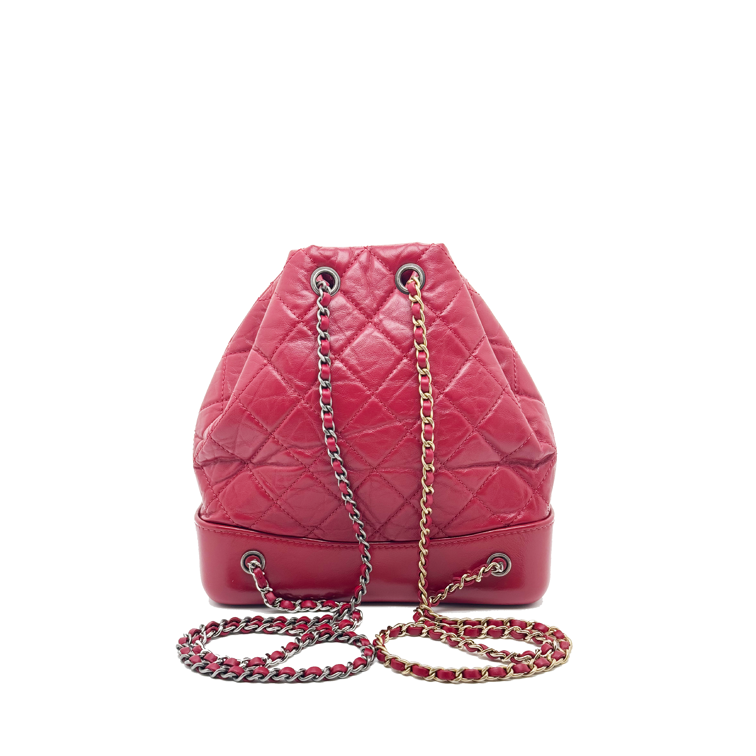 Chanel Small Gabrielle Backpack Aged Calfskin Red With Ruthenium Gold/Sliver Hardware