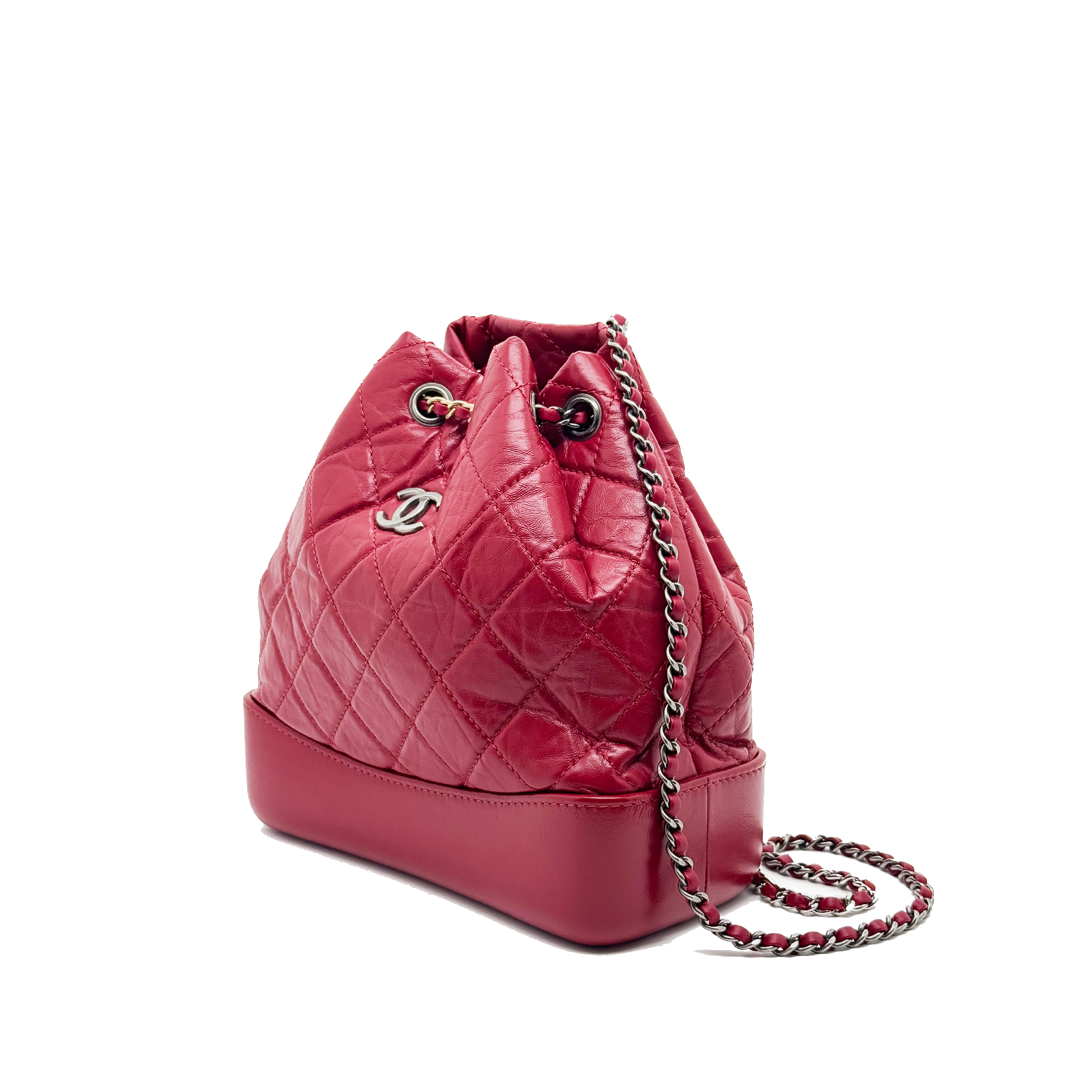 Chanel Small Gabrielle Backpack Aged Calfskin Red With Ruthenium Gold/Sliver Hardware