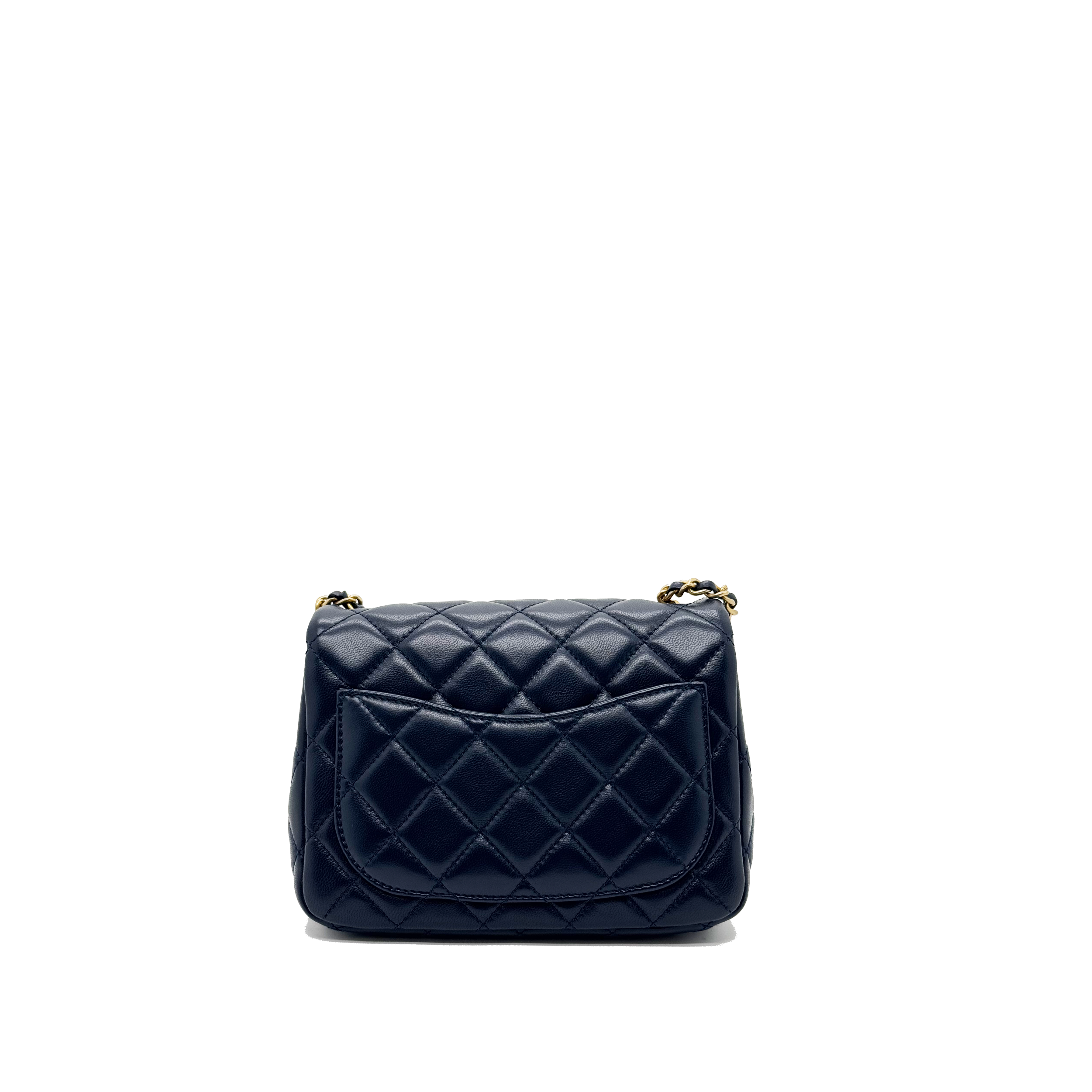 CHANEL PEARL CRUSH MINI SQUARE LAMBSKIN NAVY BRUSHED GHW