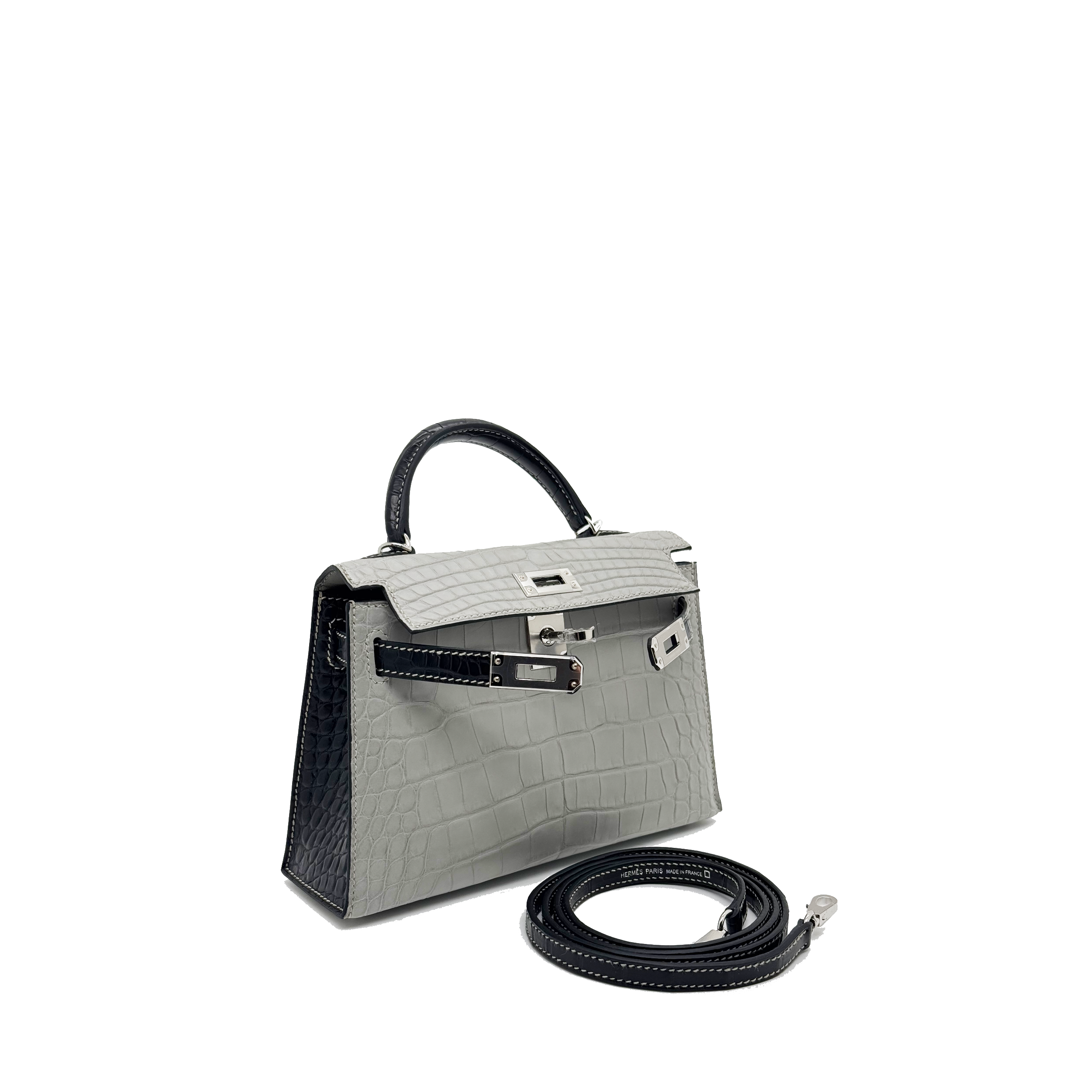 Hermes Mini Kelly Gris Perle Special Order Alligator Stamp B