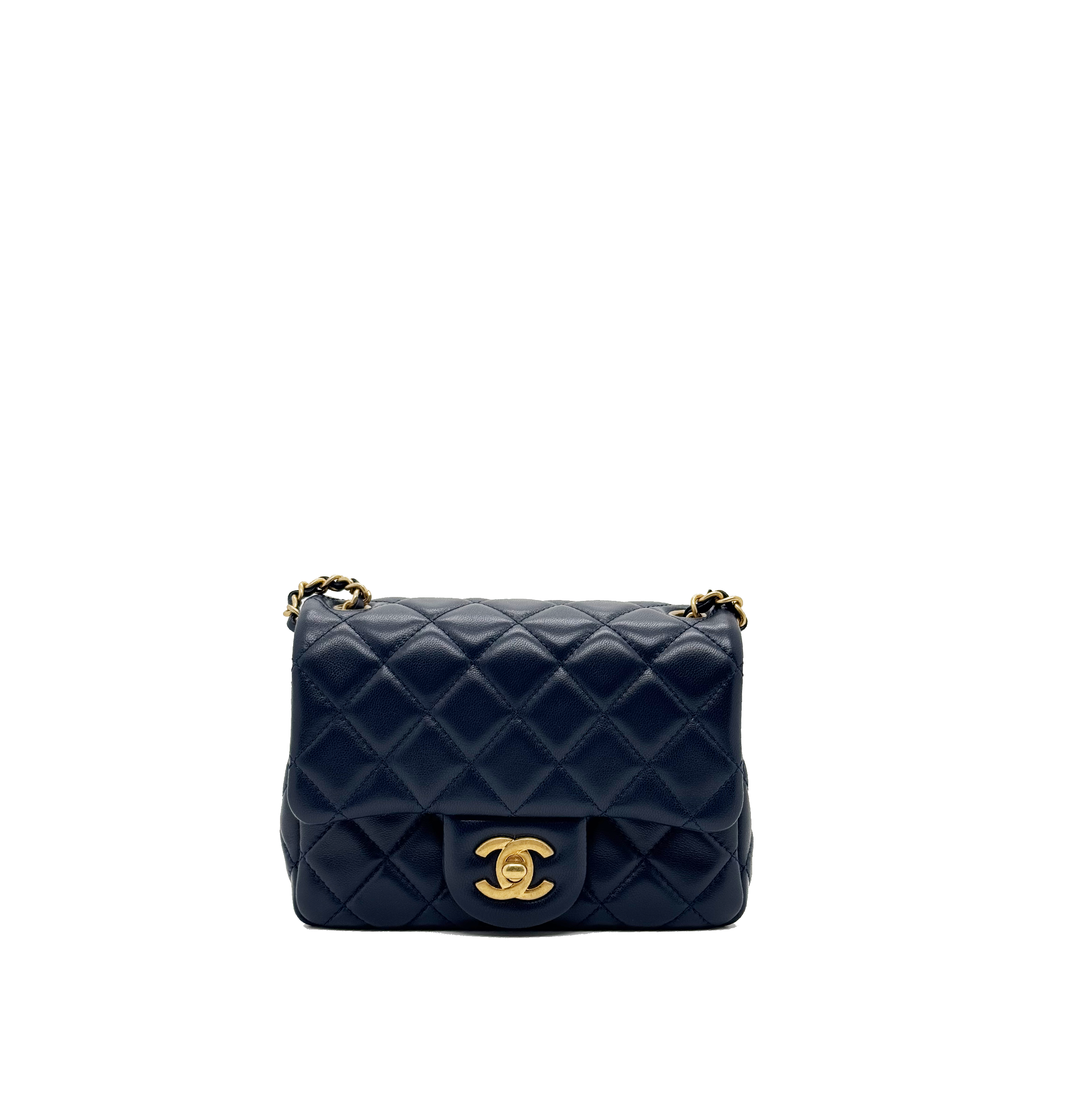 CHANEL PEARL CRUSH MINI SQUARE LAMBSKIN NAVY BRUSHED GHW