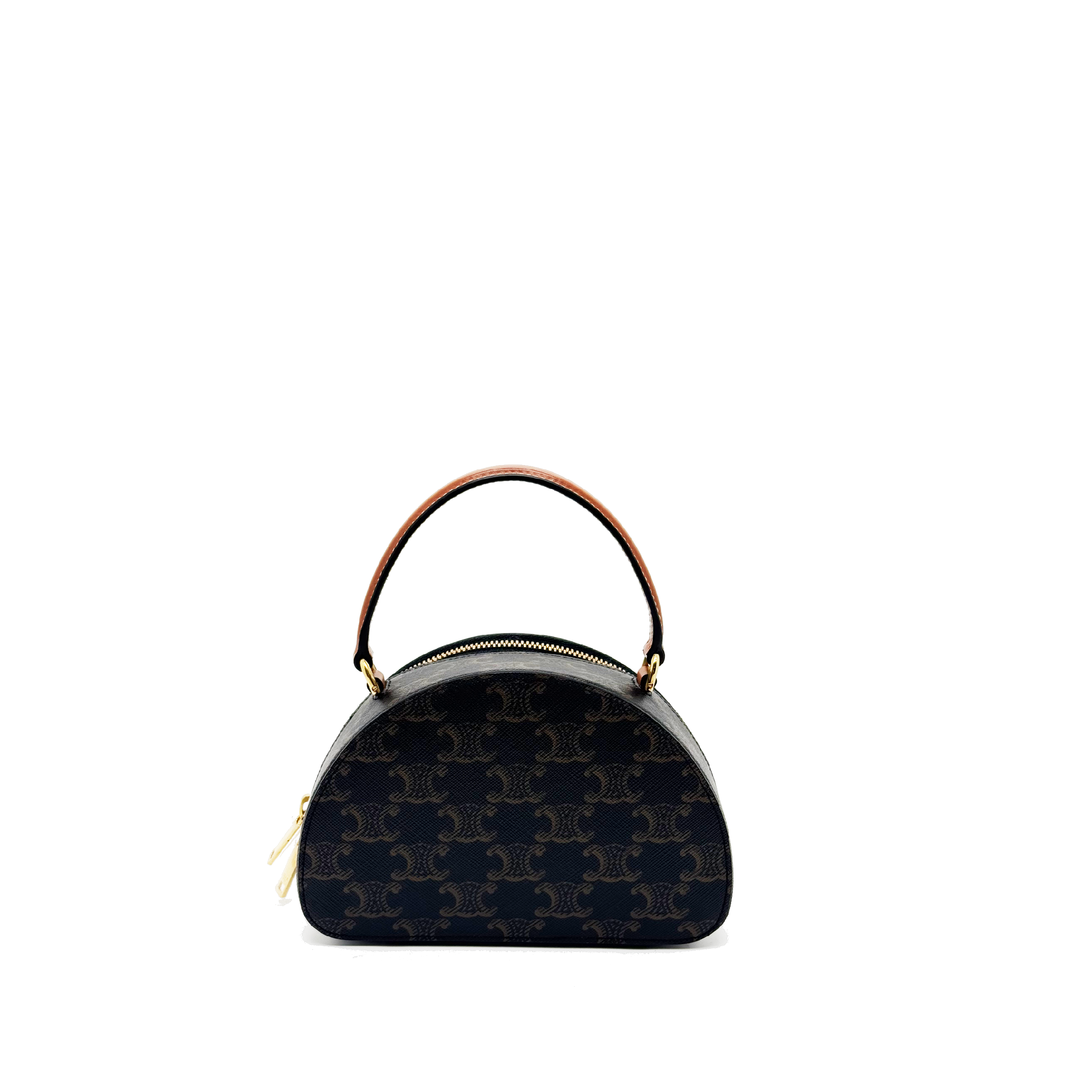 CELINE Calfskin Triomphe Canvas Half Moon Case Tan