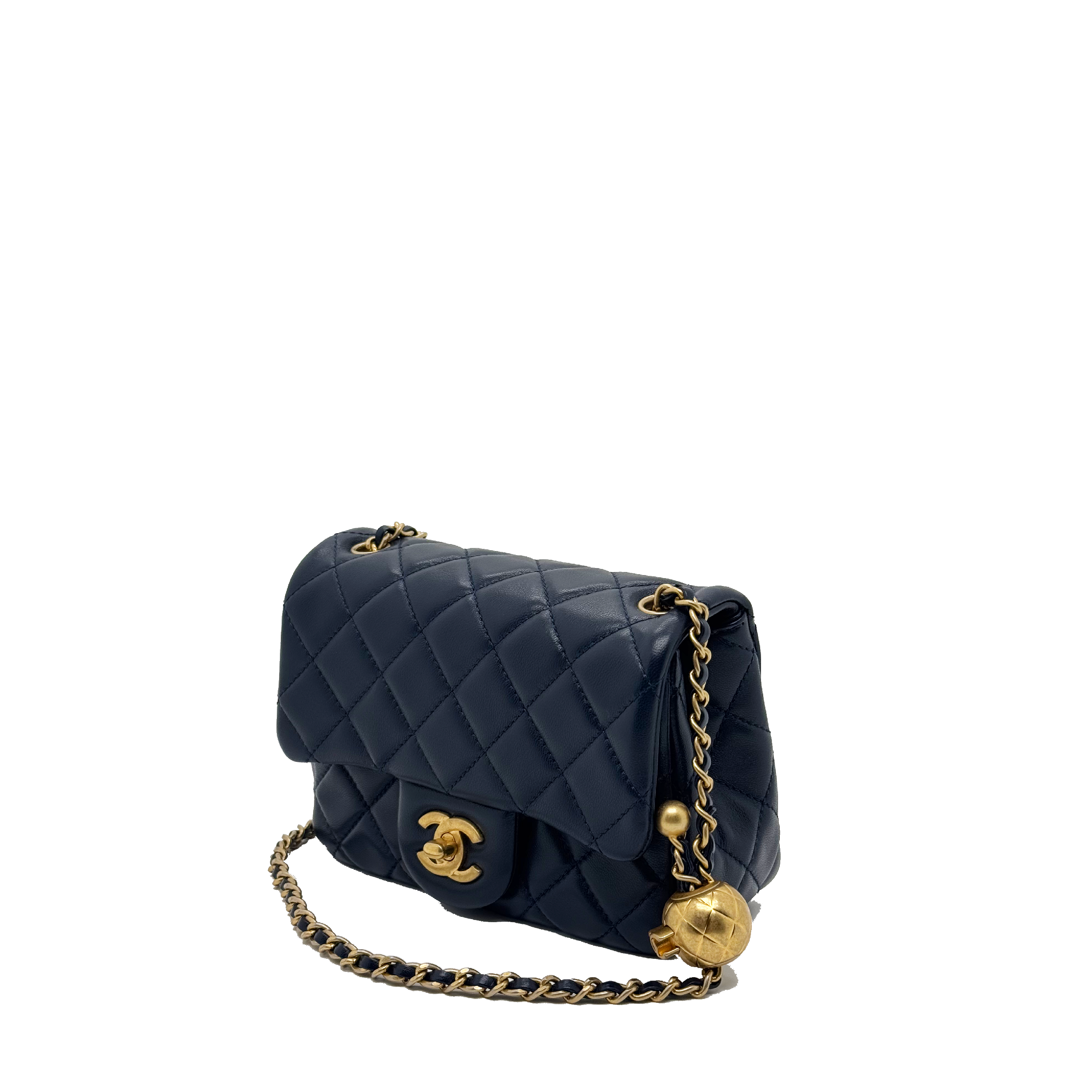 CHANEL PEARL CRUSH MINI SQUARE LAMBSKIN NAVY BRUSHED GHW