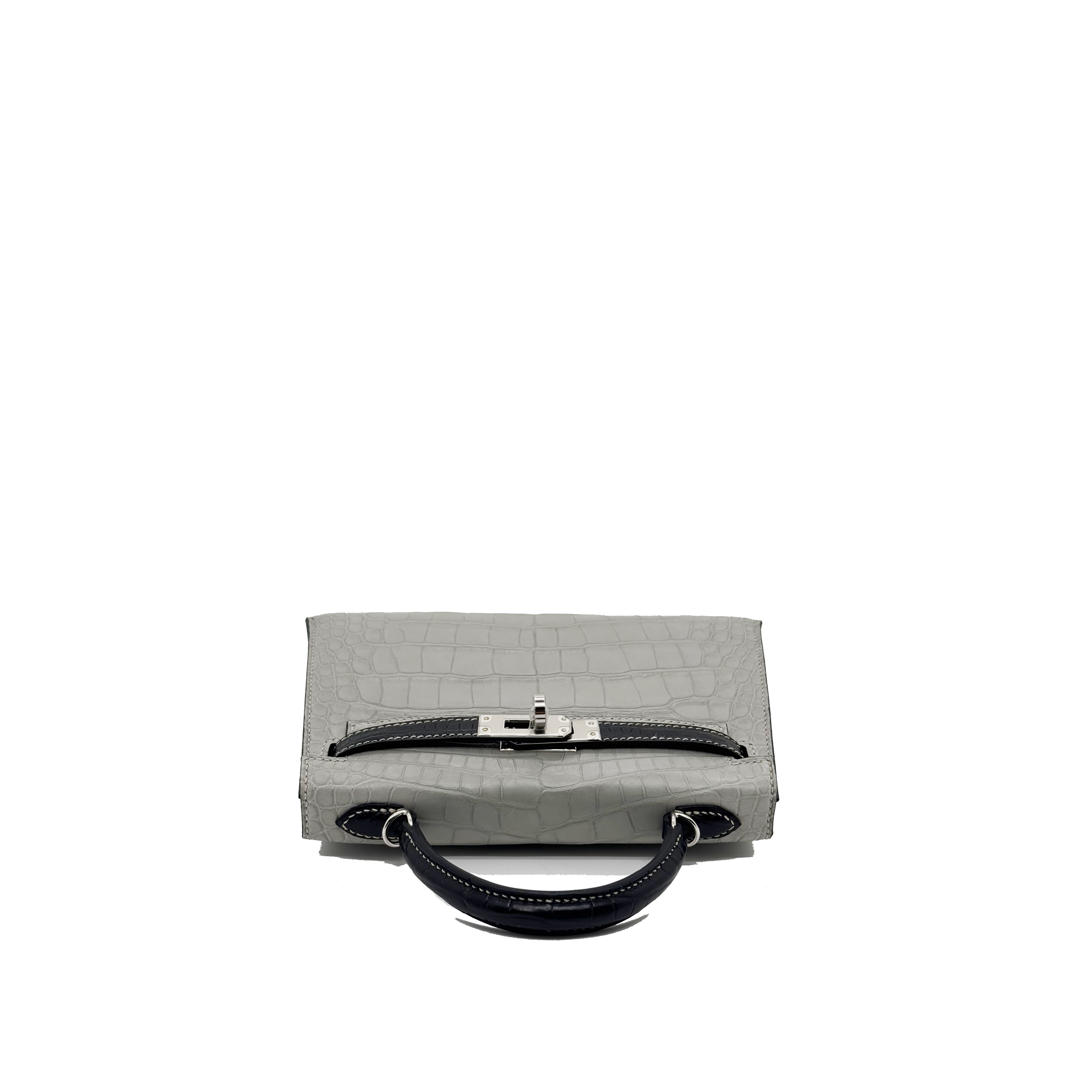 Hermes Mini Kelly Gris Perle Special Order Alligator Stamp B