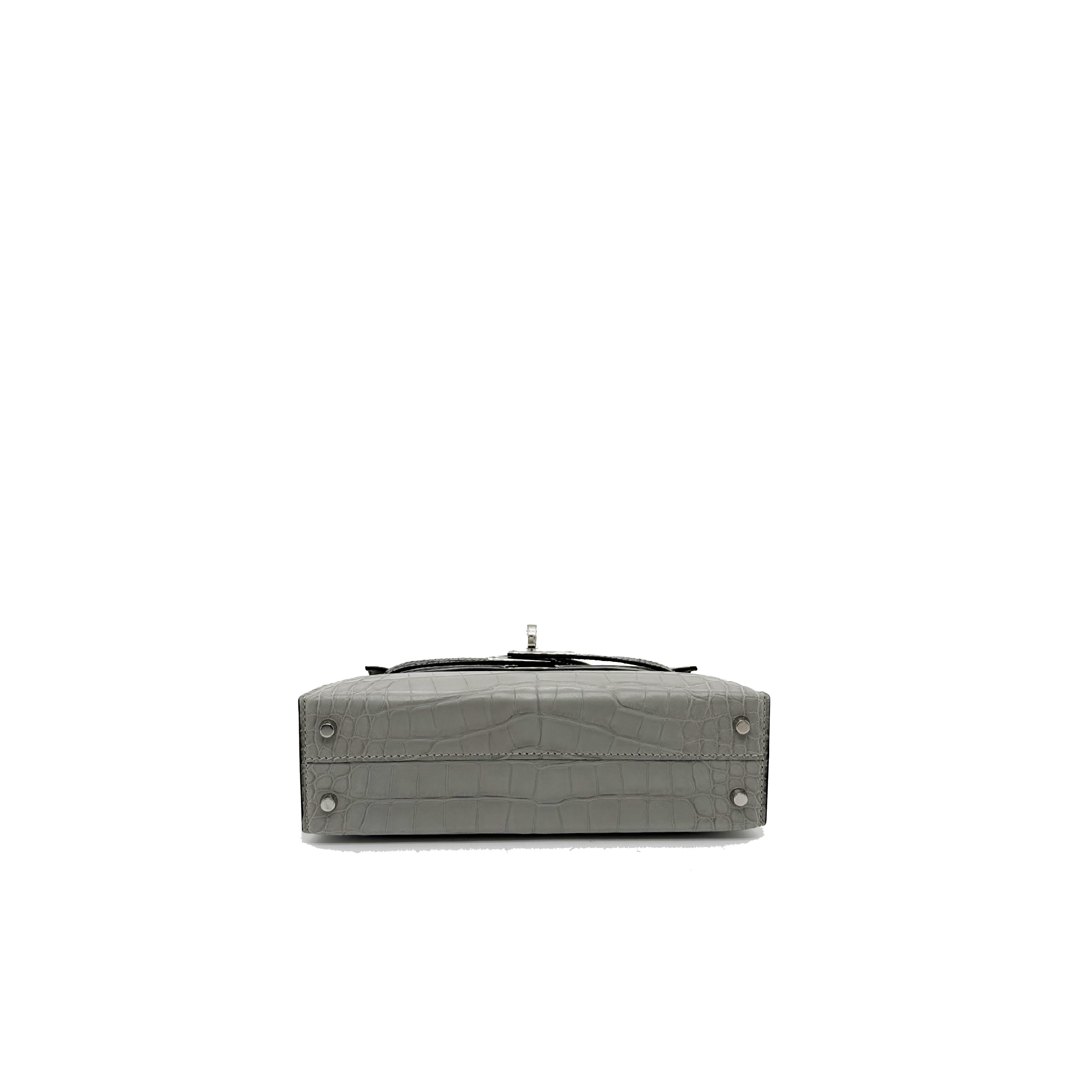Hermes Mini Kelly Gris Perle Special Order Alligator Stamp B