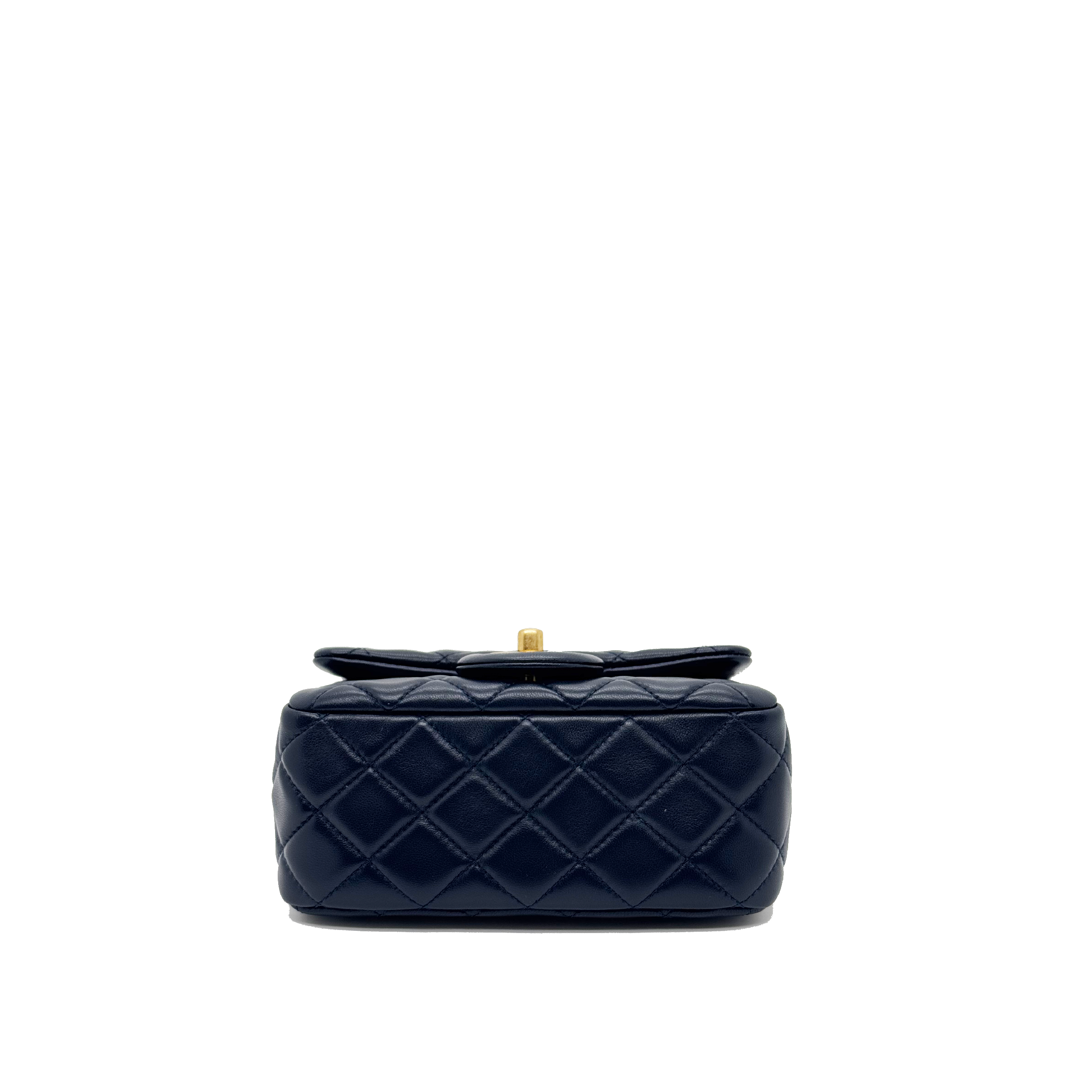 CHANEL PEARL CRUSH MINI SQUARE LAMBSKIN NAVY BRUSHED GHW