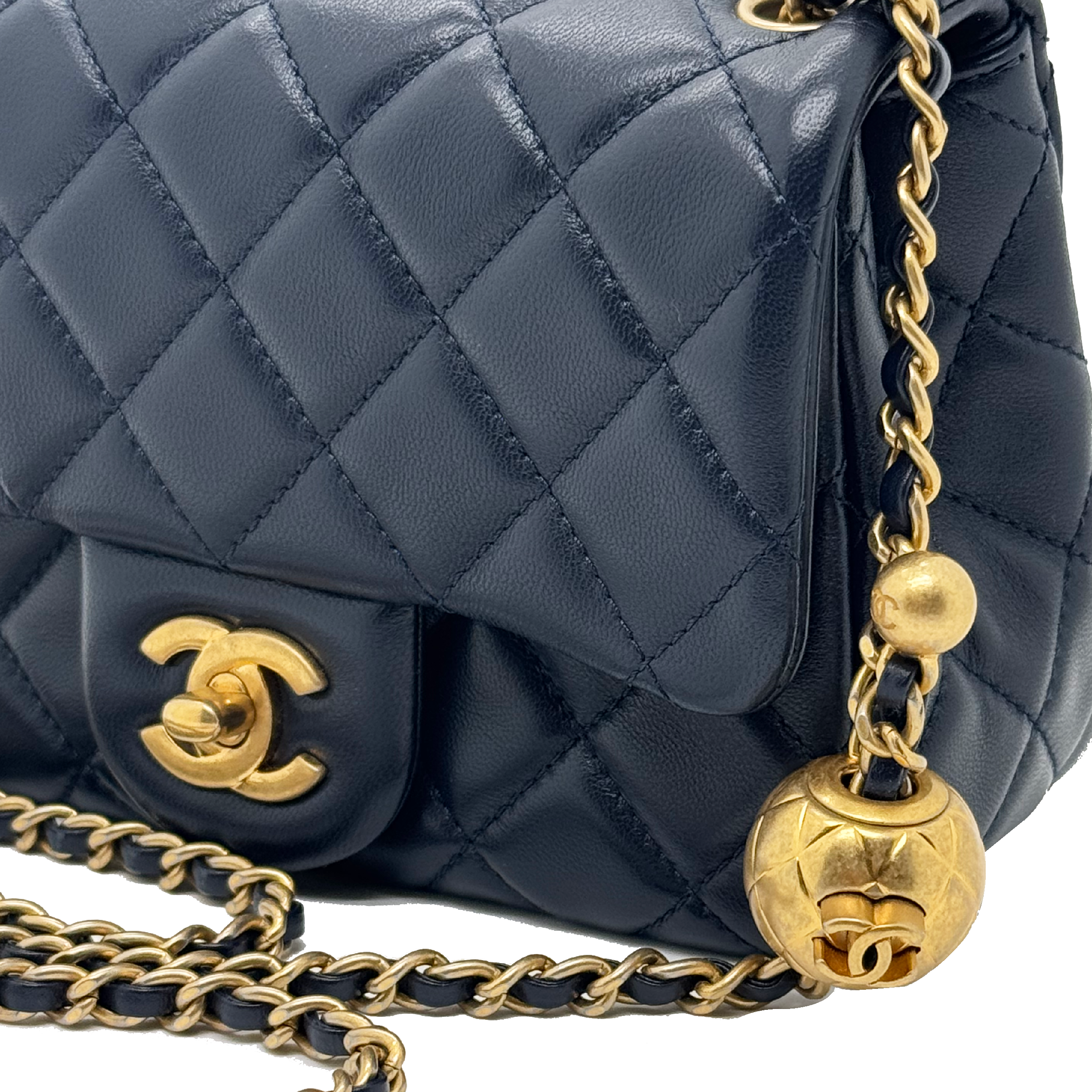 CHANEL PEARL CRUSH MINI SQUARE LAMBSKIN NAVY BRUSHED GHW