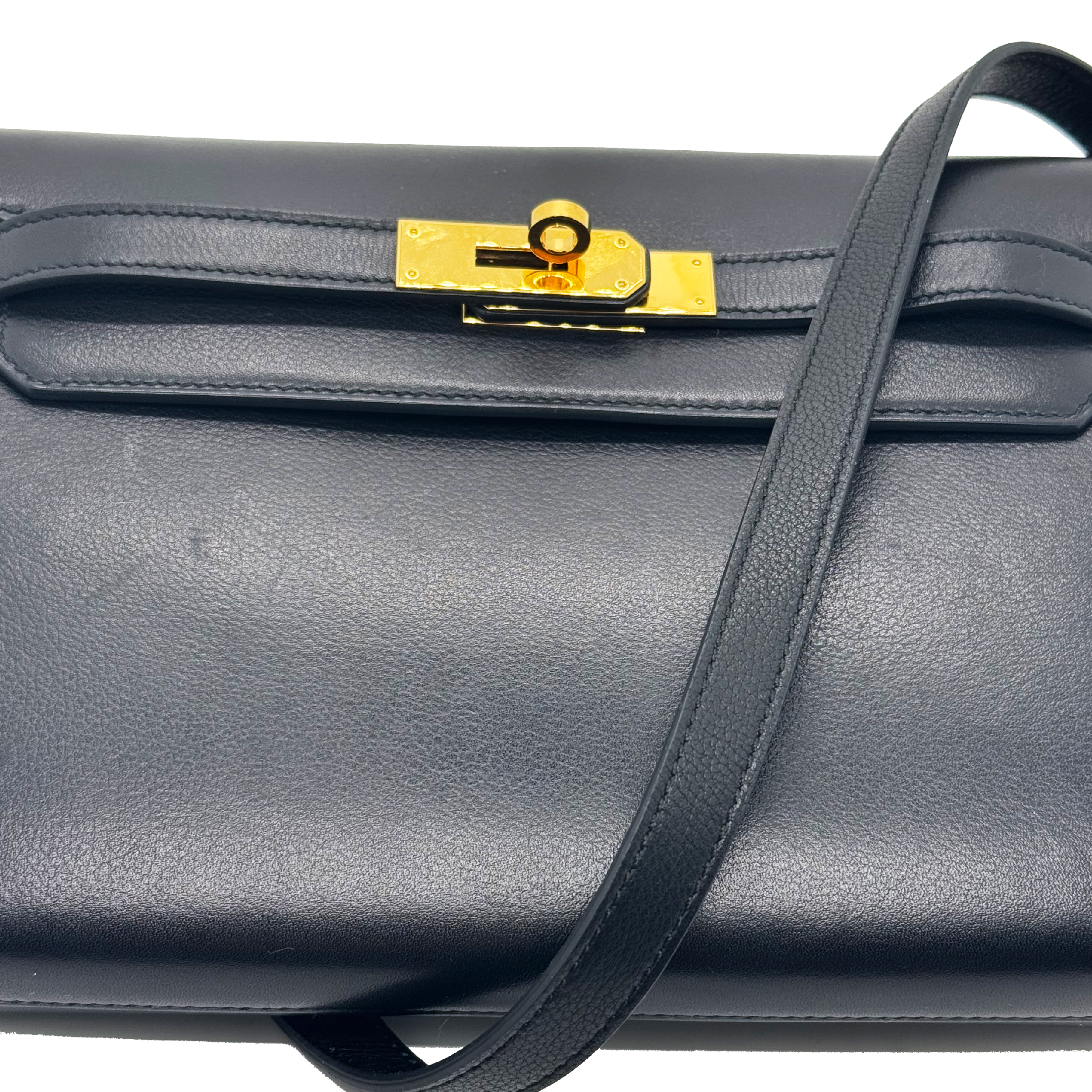 Hermes Kelly Depeches 25 Tadelakt Noir Black stamp U
