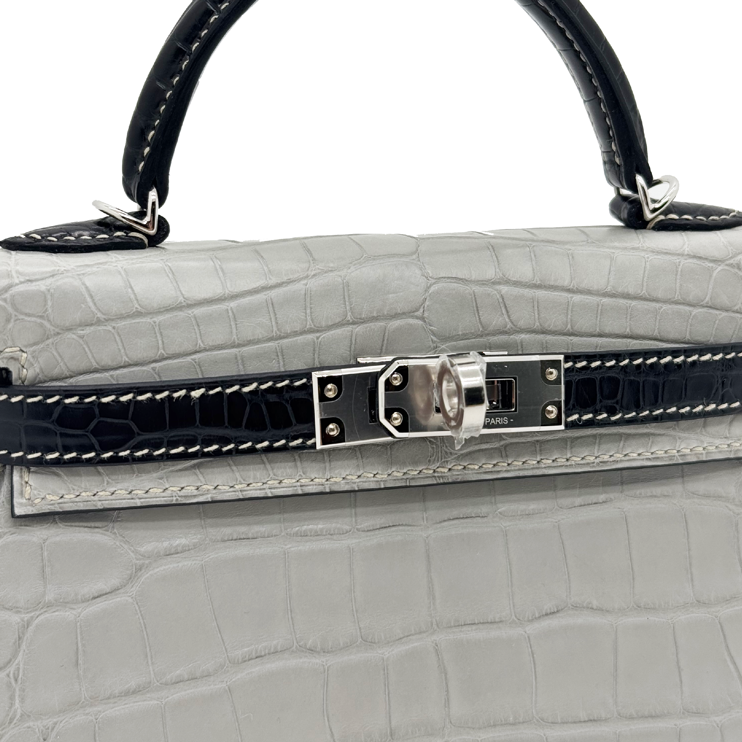 Hermes Mini Kelly Gris Perle Special Order Alligator Stamp B