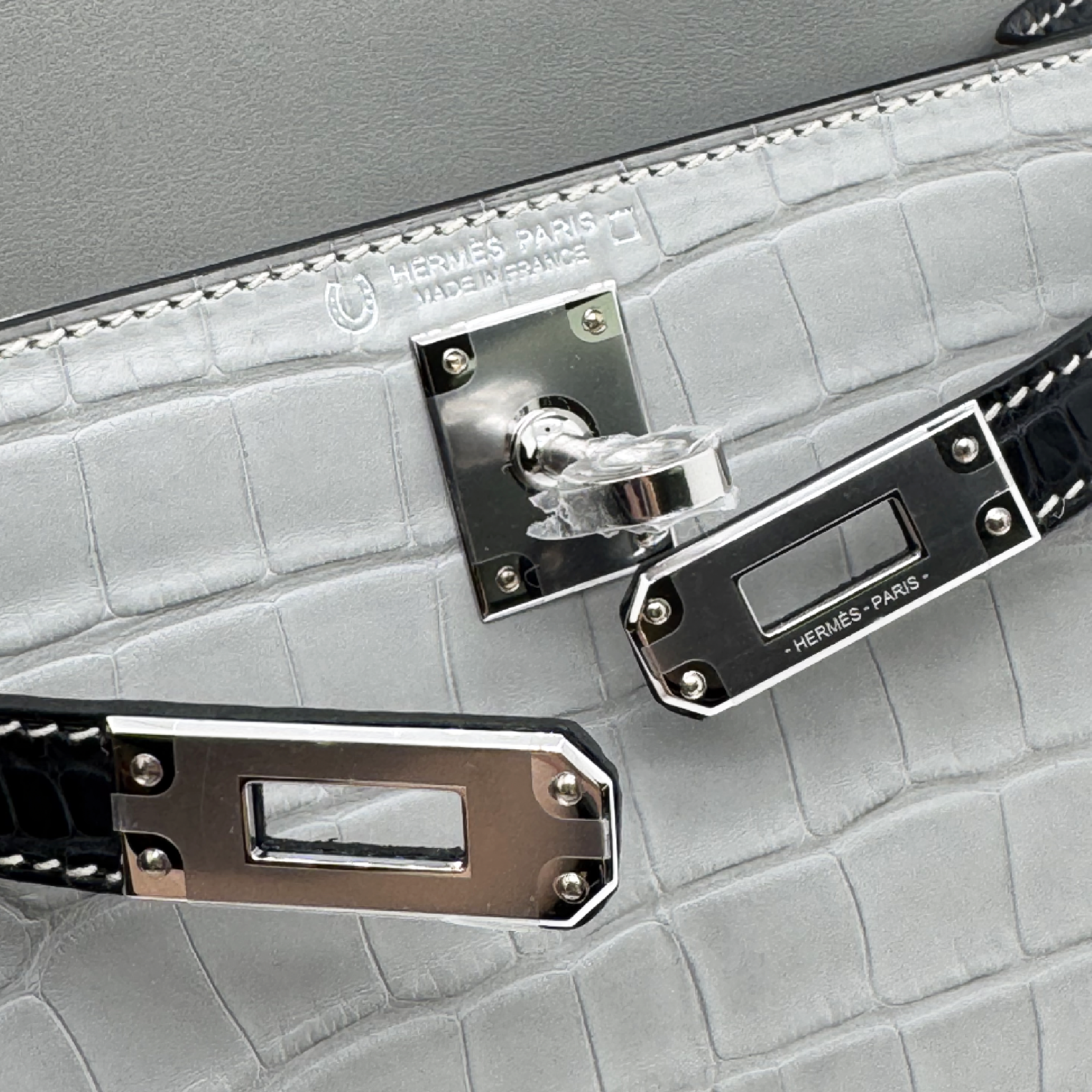 Hermes Mini Kelly Gris Perle Special Order Alligator Stamp B