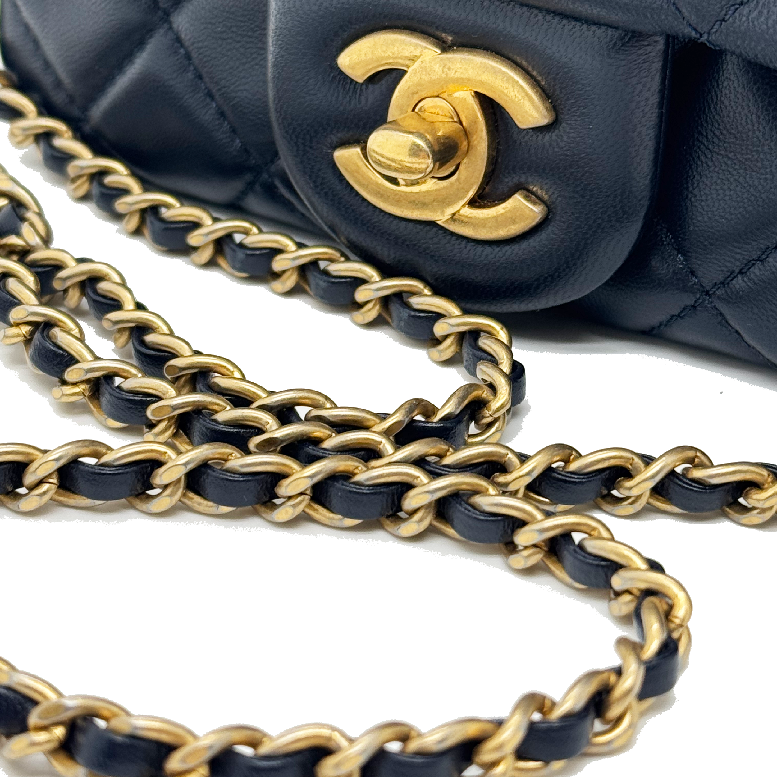 CHANEL PEARL CRUSH MINI SQUARE LAMBSKIN NAVY BRUSHED GHW