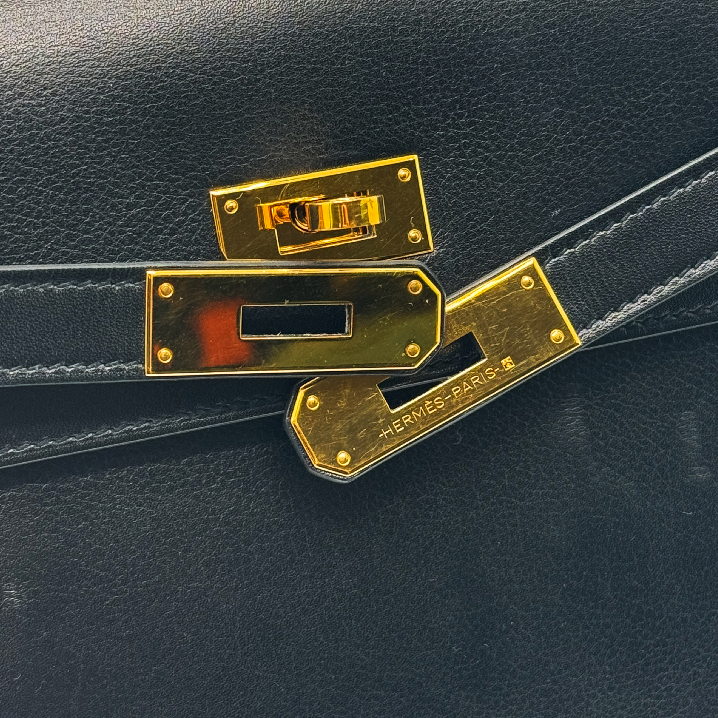 Hermes Kelly Depeches 25 Tadelakt Noir Black stamp U
