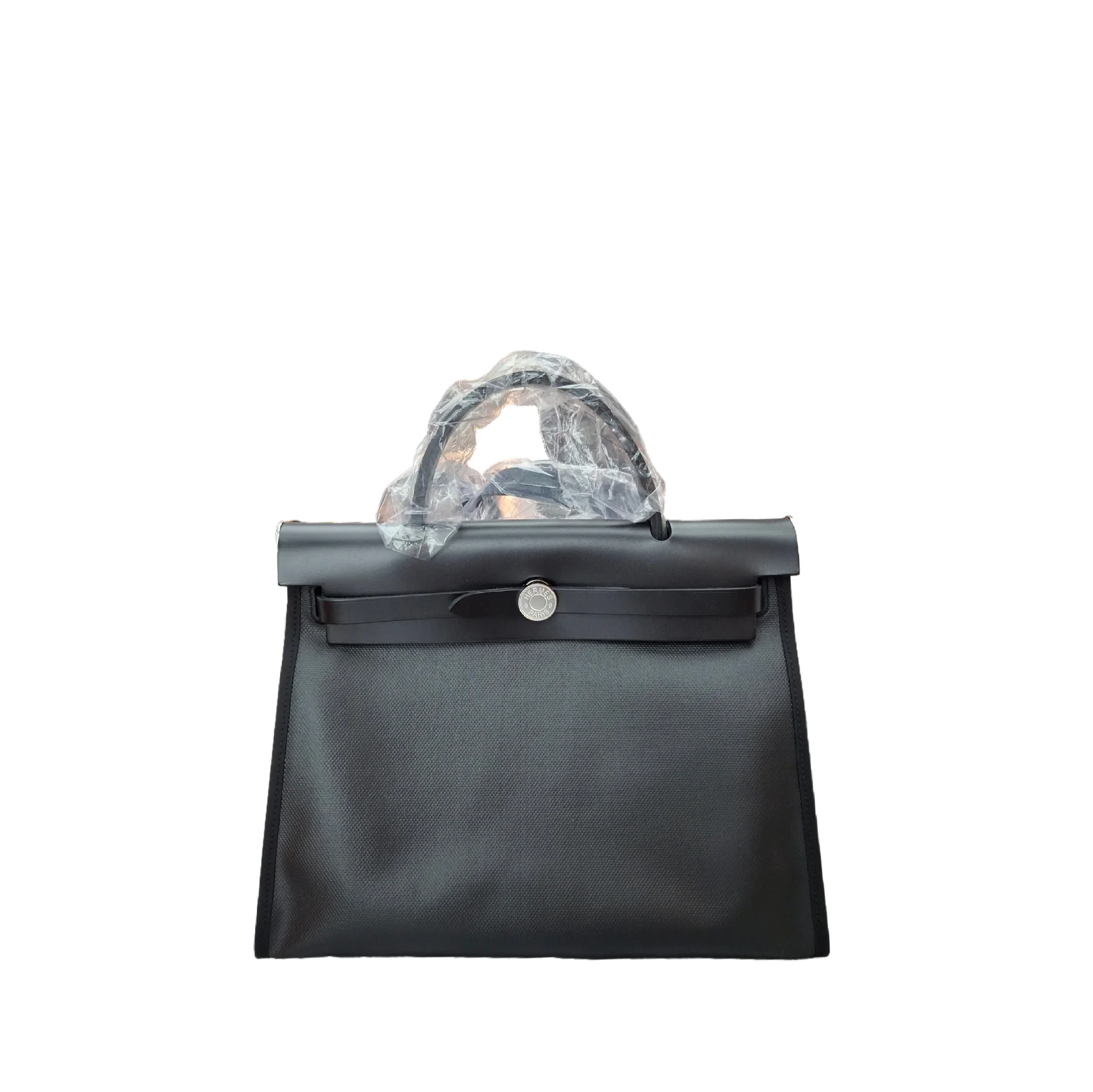 HERMES HERBAG 31 SHW BLACK WITH WHITE POUCH B STAMP
