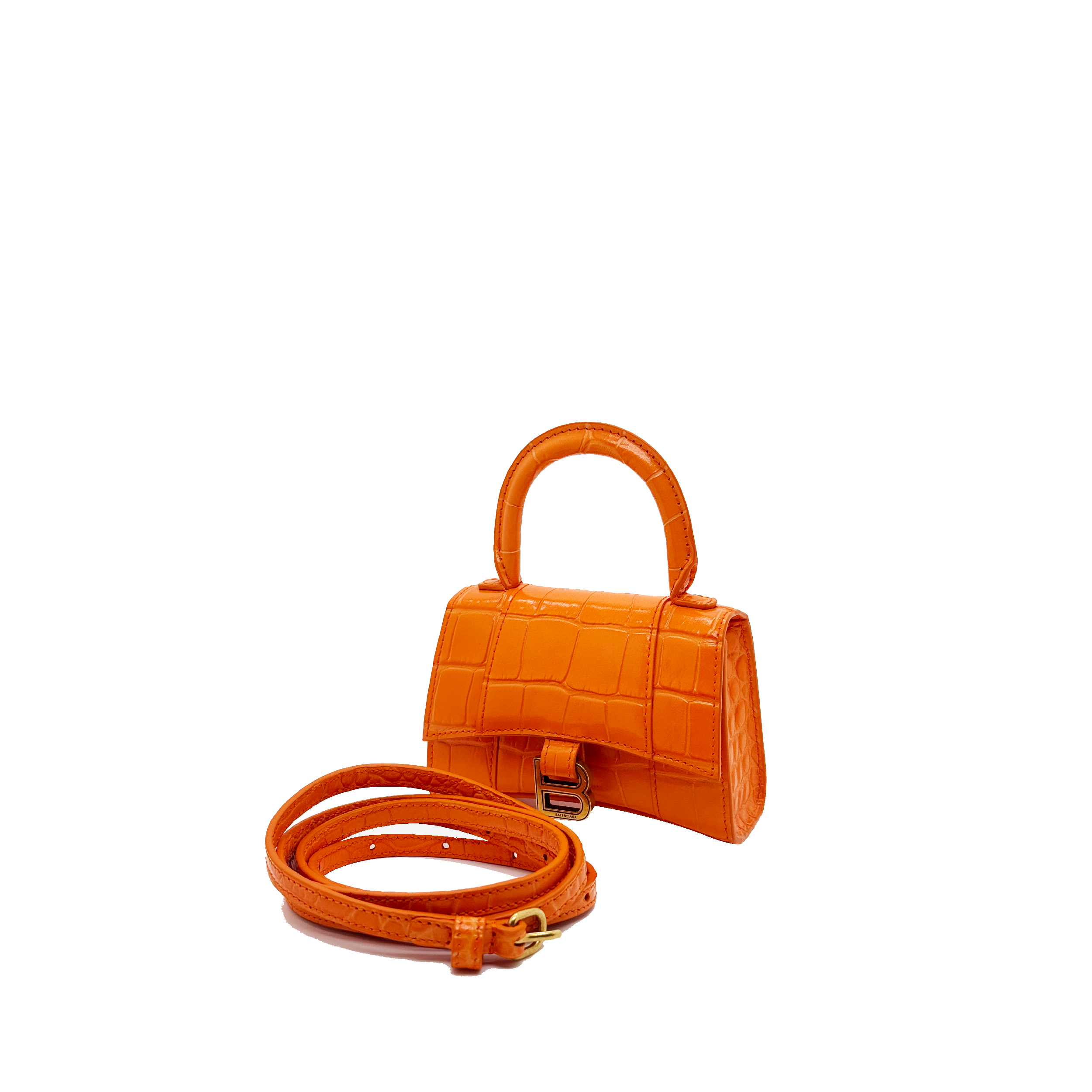 BALENCIAGA Hourglass mini croc-effect leather tote orange