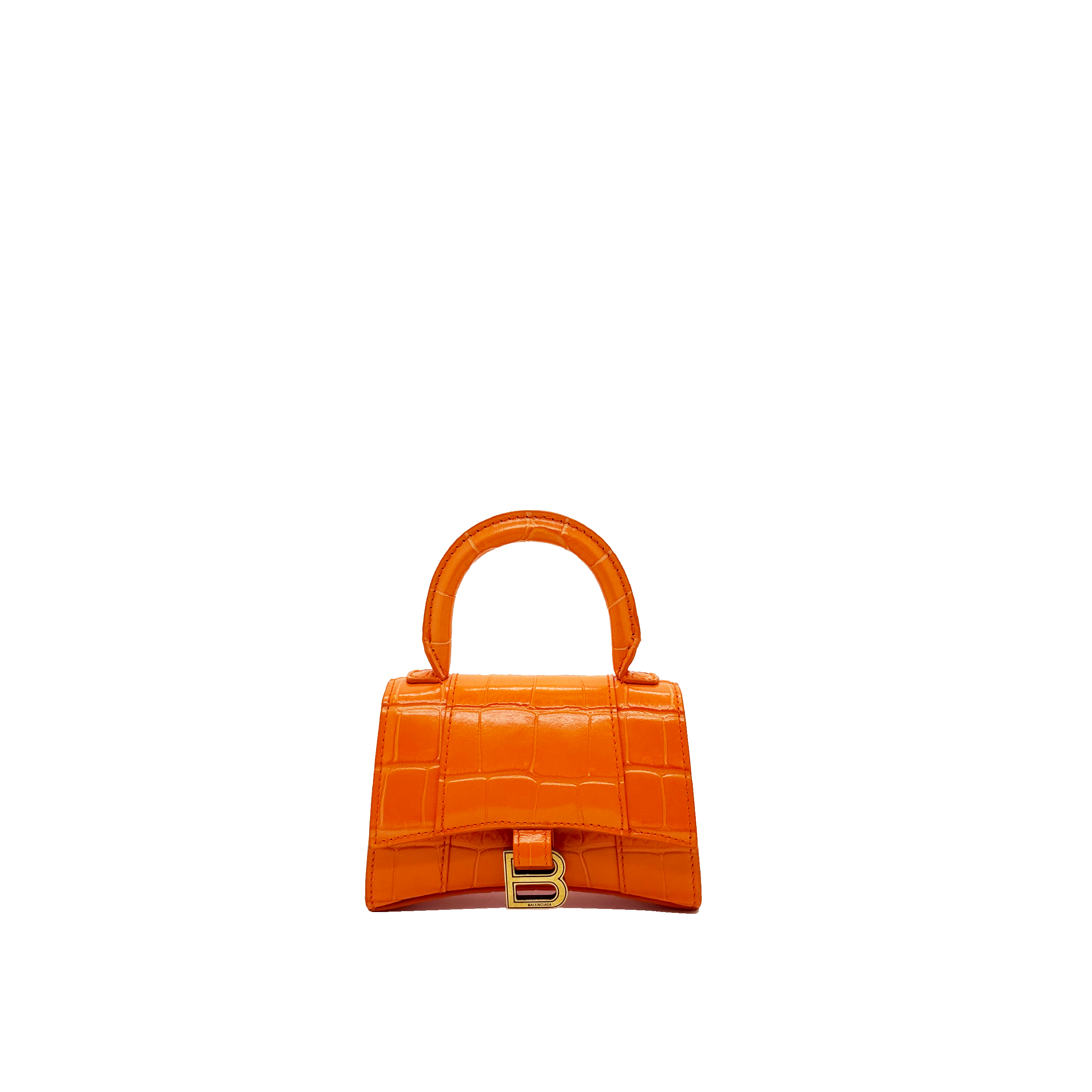 BALENCIAGA Hourglass mini croc-effect leather tote orange