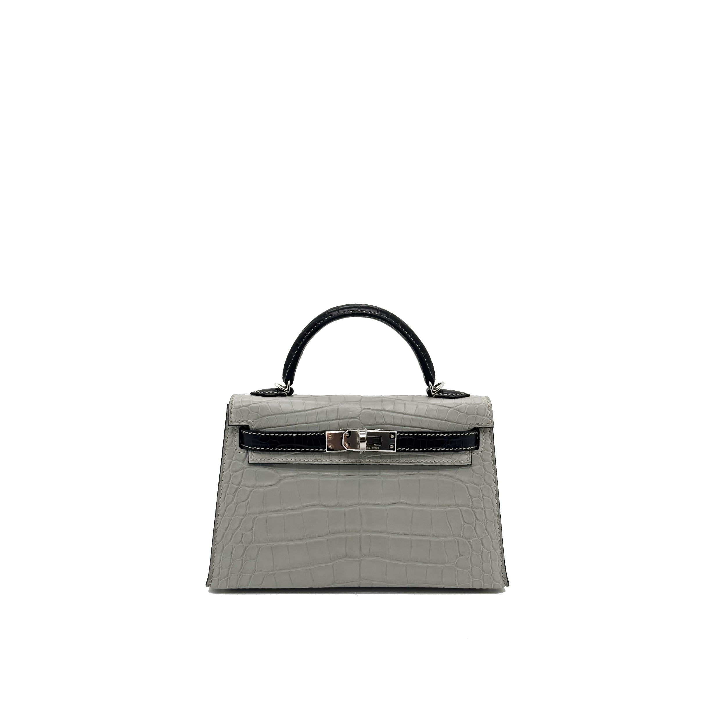 Hermes Mini Kelly Gris Perle Special Order Alligator Stamp B