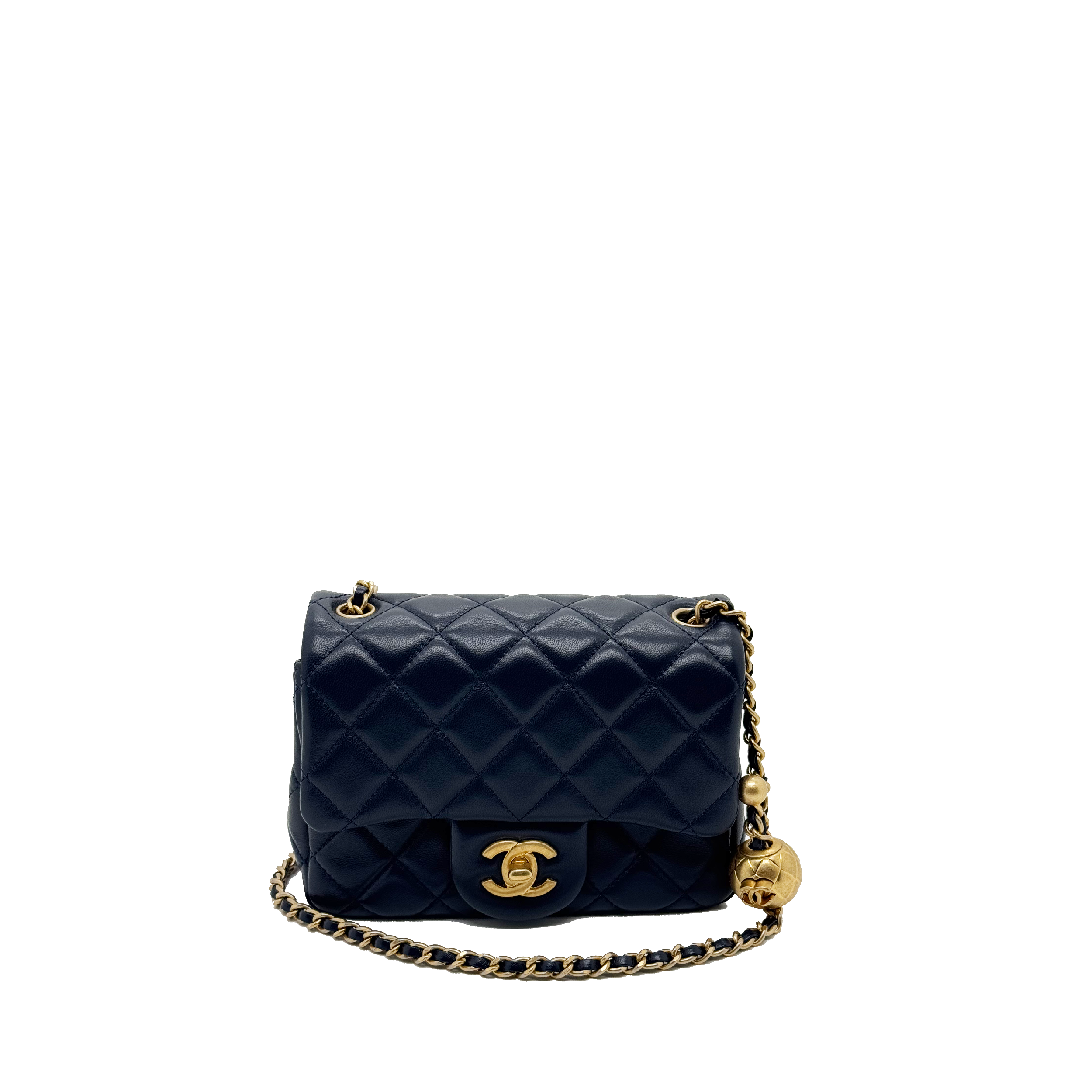 CHANEL PEARL CRUSH MINI SQUARE LAMBSKIN NAVY BRUSHED GHW