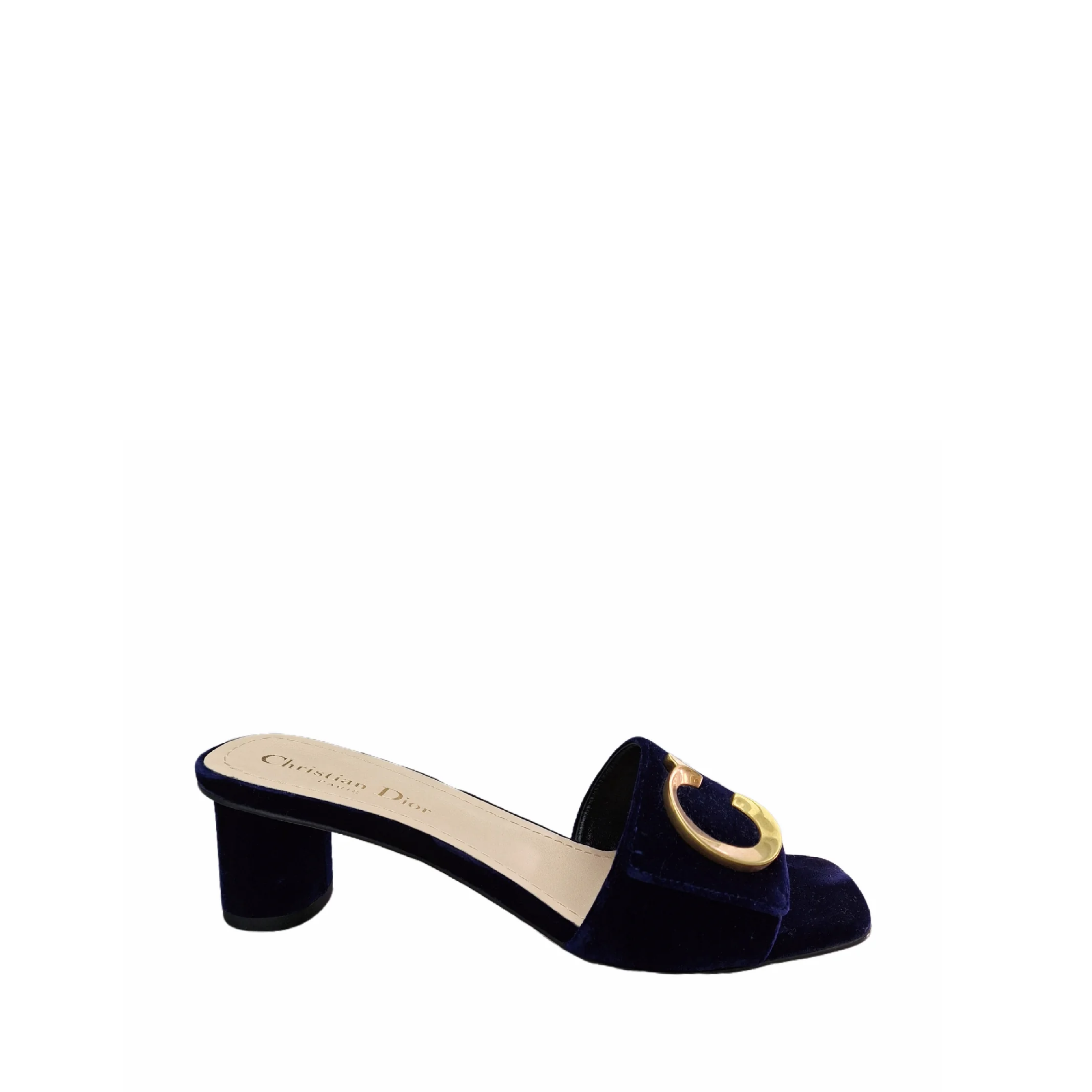 CHRISTIAN DIOR C'est Dior Velvet Sandals (Navy Blue/Gold) 37.5