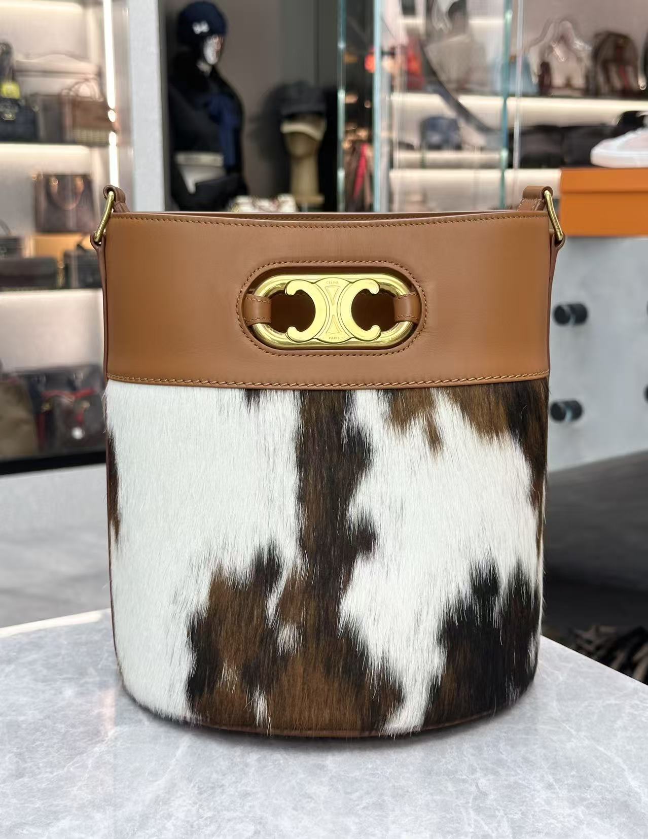 Celine Bucket Maillon Triomphe in Cowskin