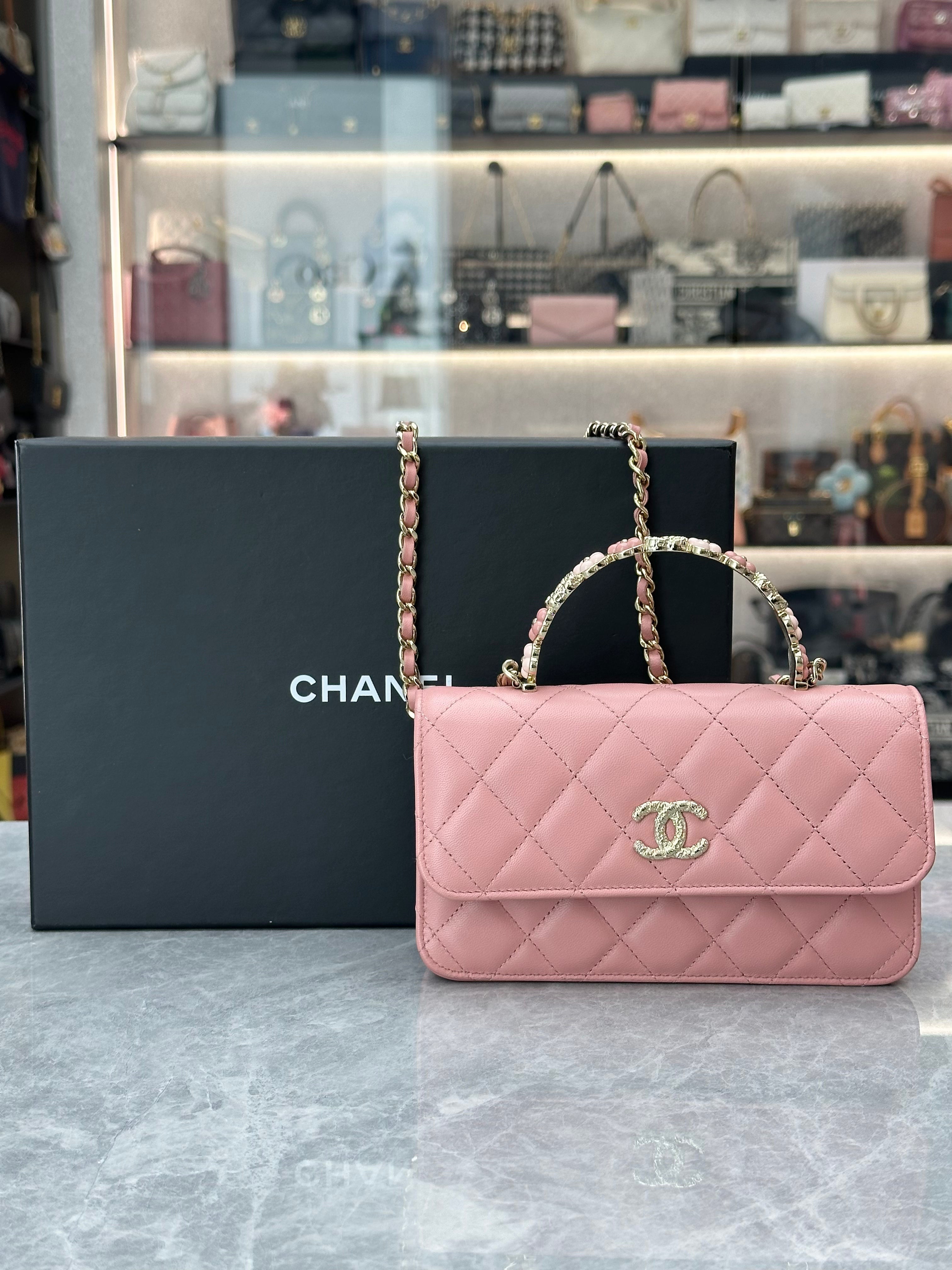 CHANEL 23k Mini Top Handle Lambskin GHW (Pink)