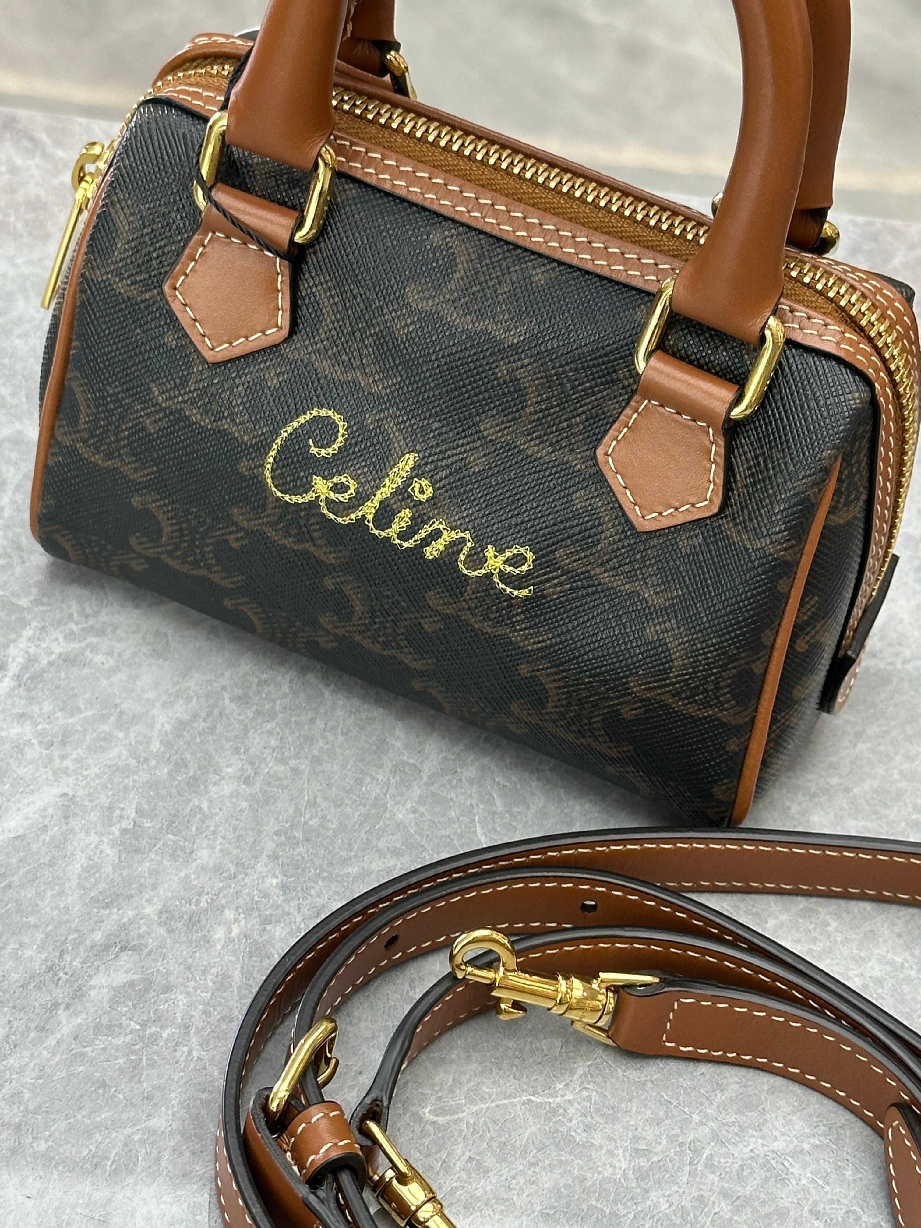 Celine Mini Boston Bag in Triomphe Canvas