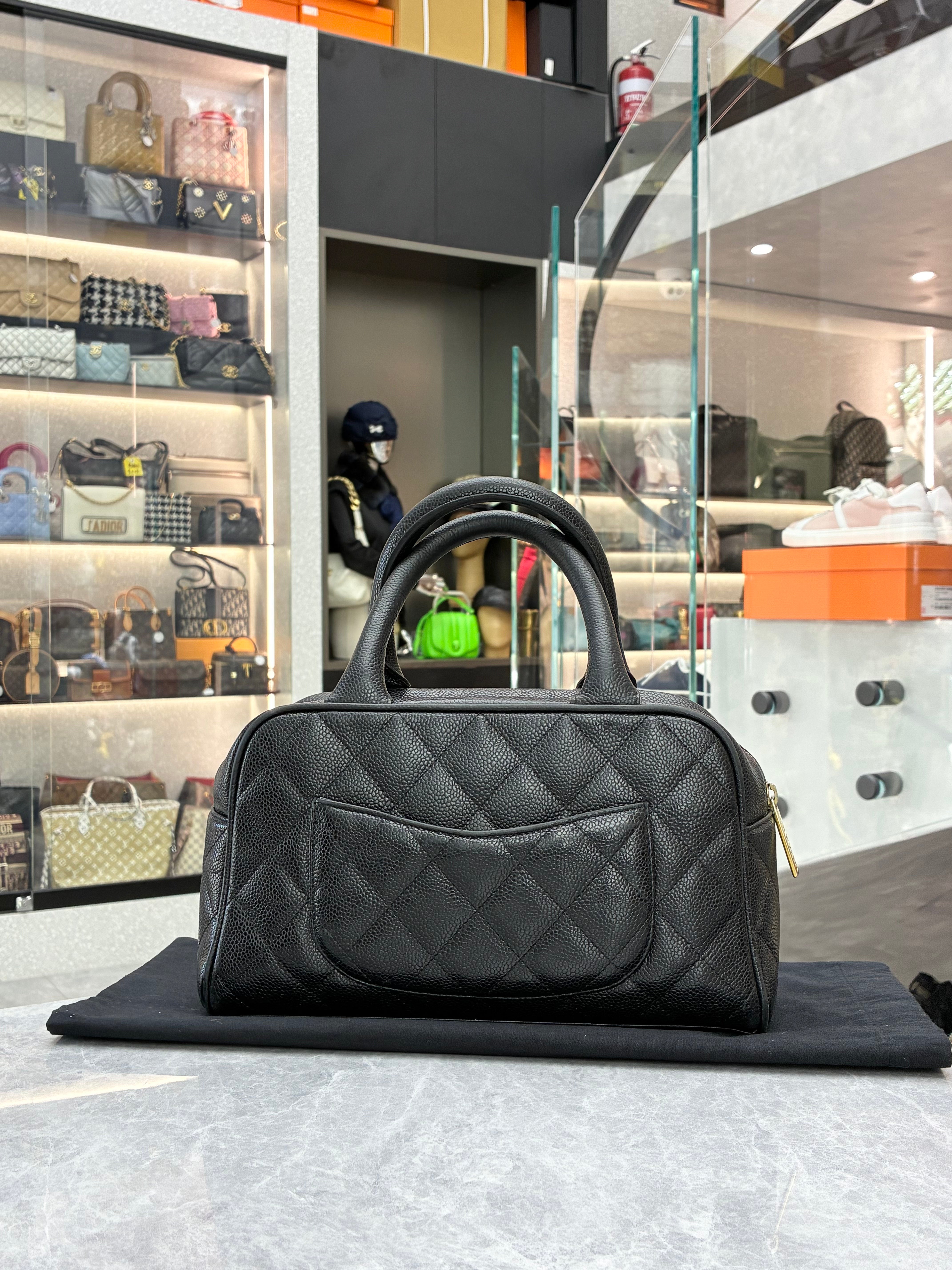 CHANEL Vintage Black Caviar Leather Boston Bag
