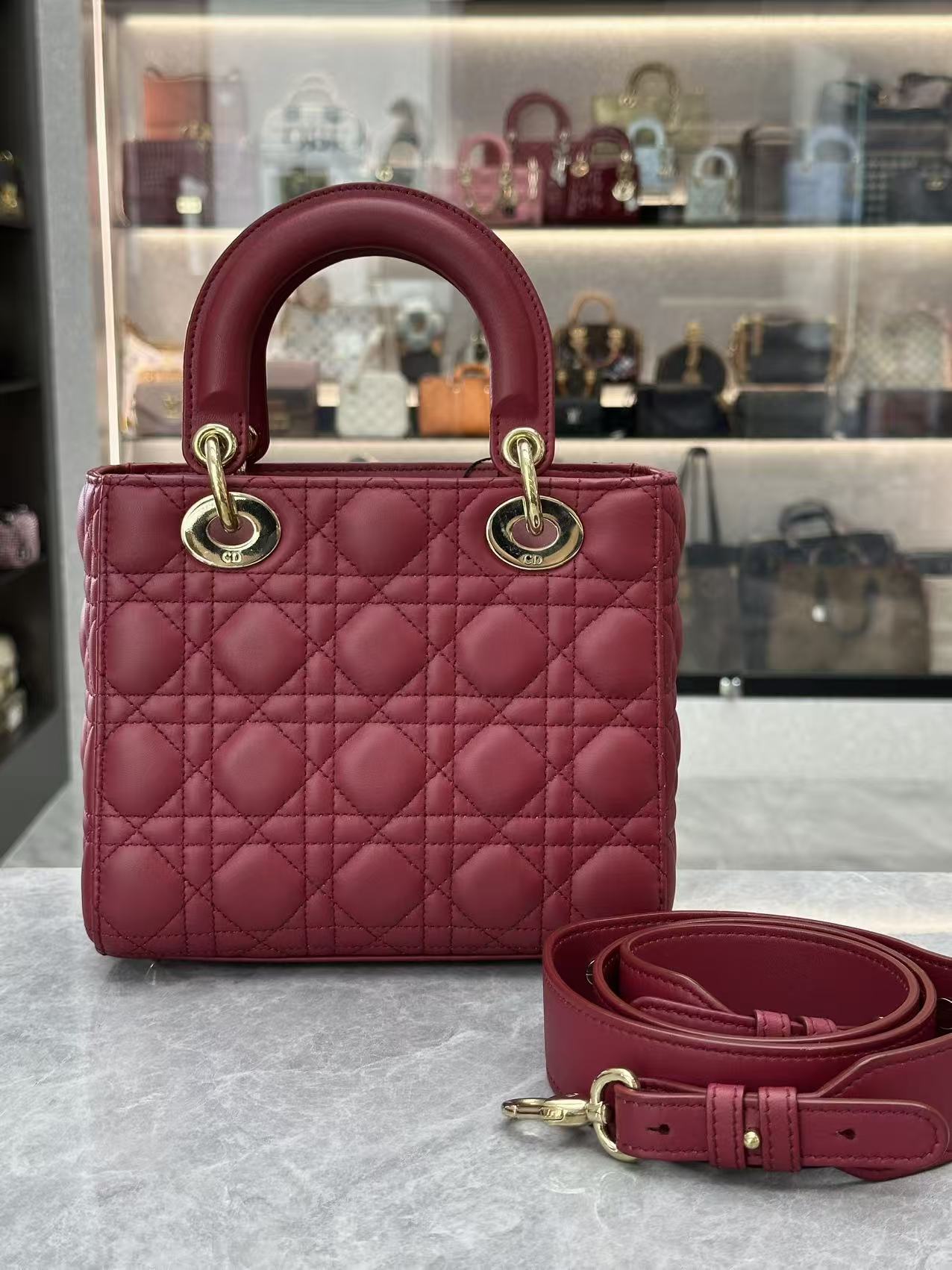 Christian Dior Lambskin Cannage Small Lucky Badges My Lady Dior Red