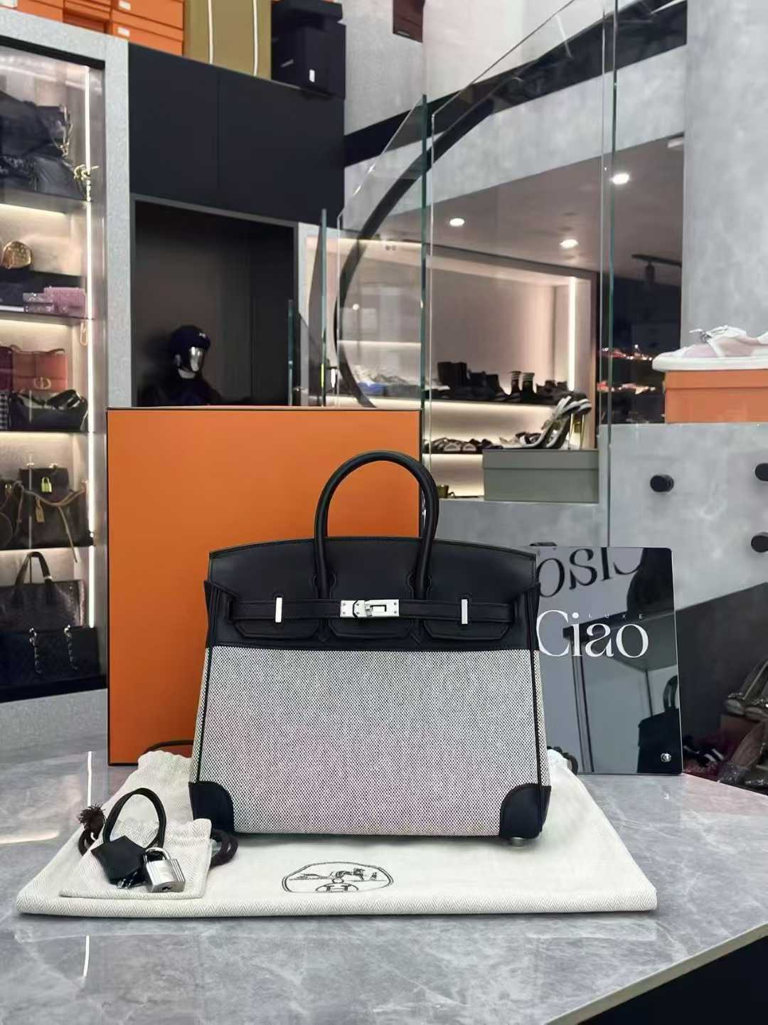 Hermès Birkin 25 in iconic black-and-white “Panda” , stamped B