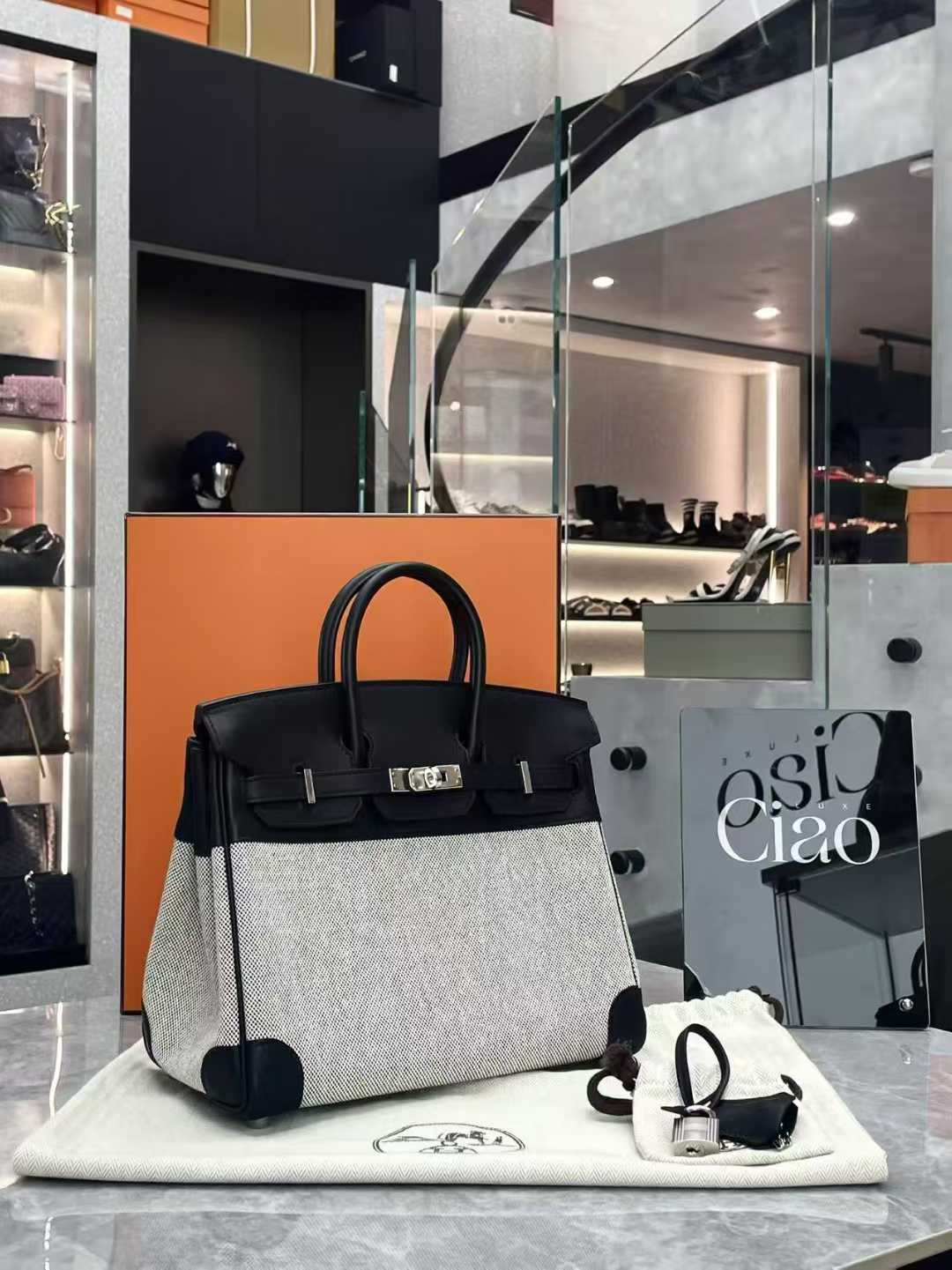 Hermès Birkin 25 in iconic black-and-white “Panda” , stamped B