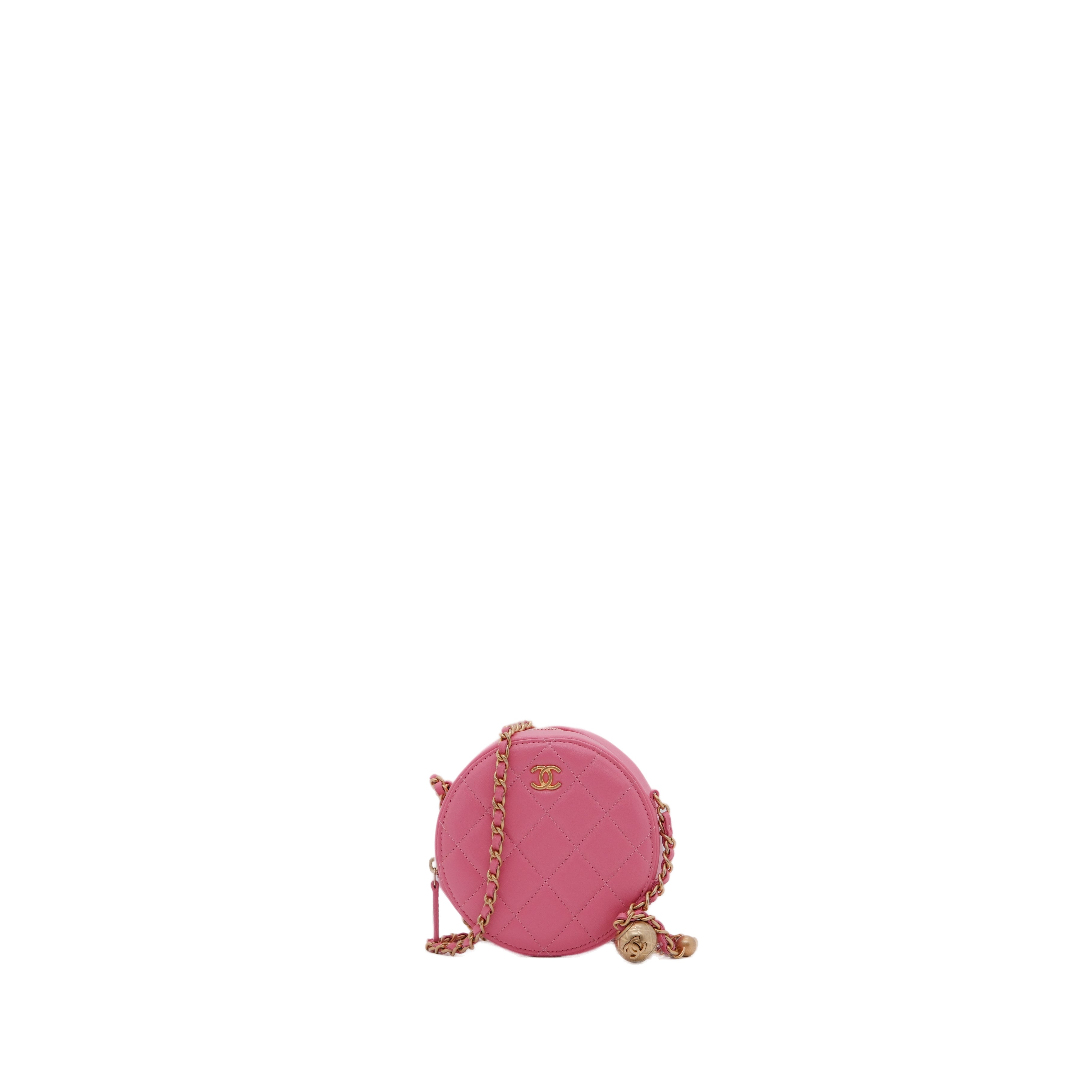 chanel 2020 CC Pearl Crush Round Clutch with Chain crossbody bag lambskin (Pink)